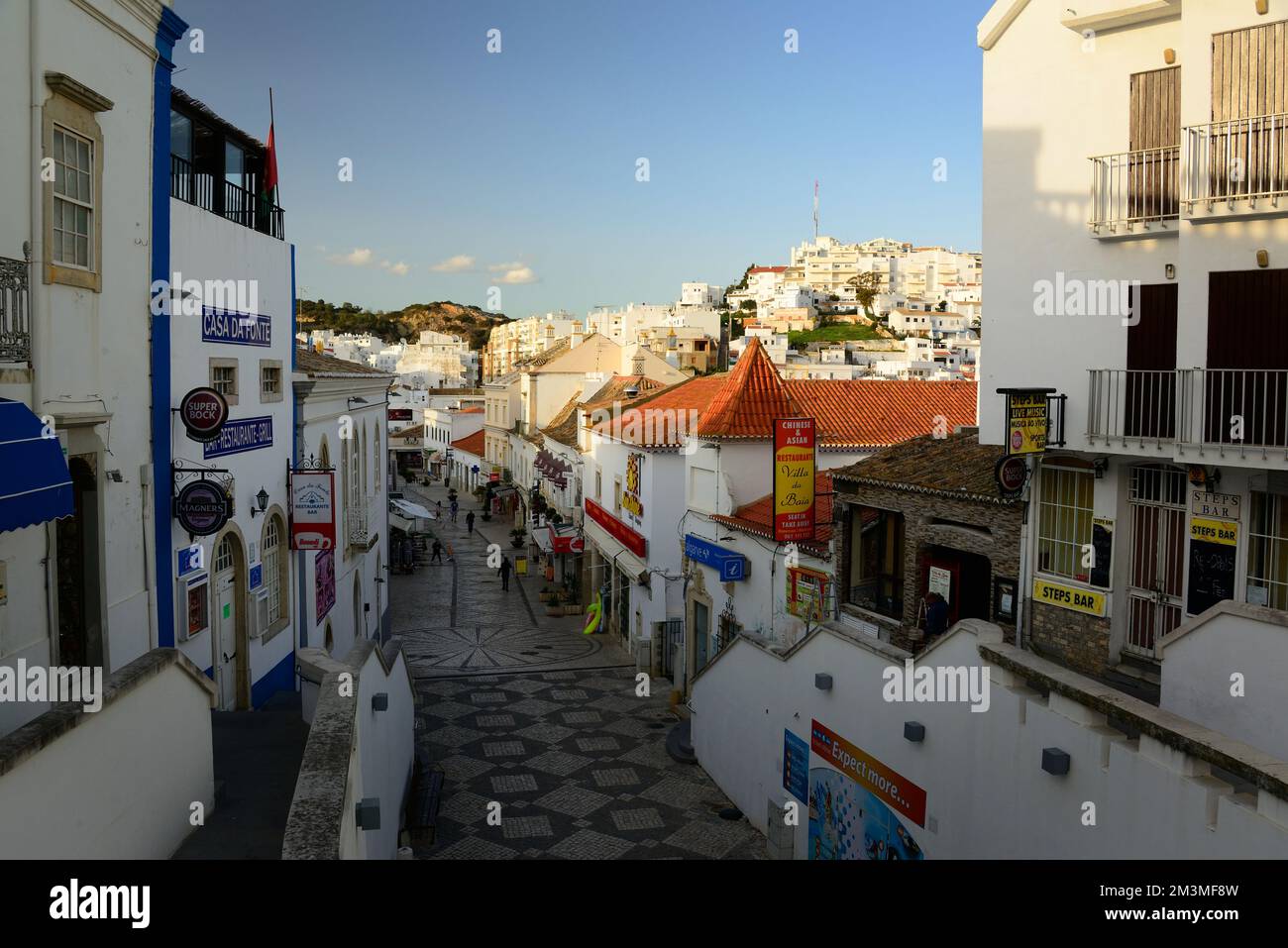 An exterior view of a precinct in the resort of Albufeira, Portugal, with residential buildings Stock Photo