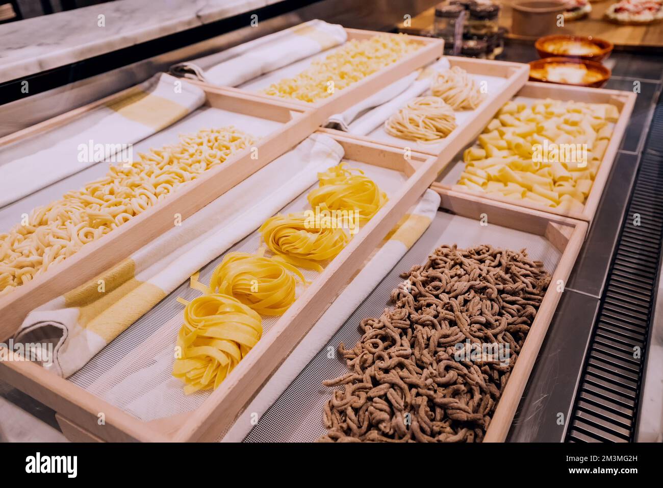 Vegan Spaghetti and pasta in the window of a grocery store or in a supermarket Stock Photo Alamy