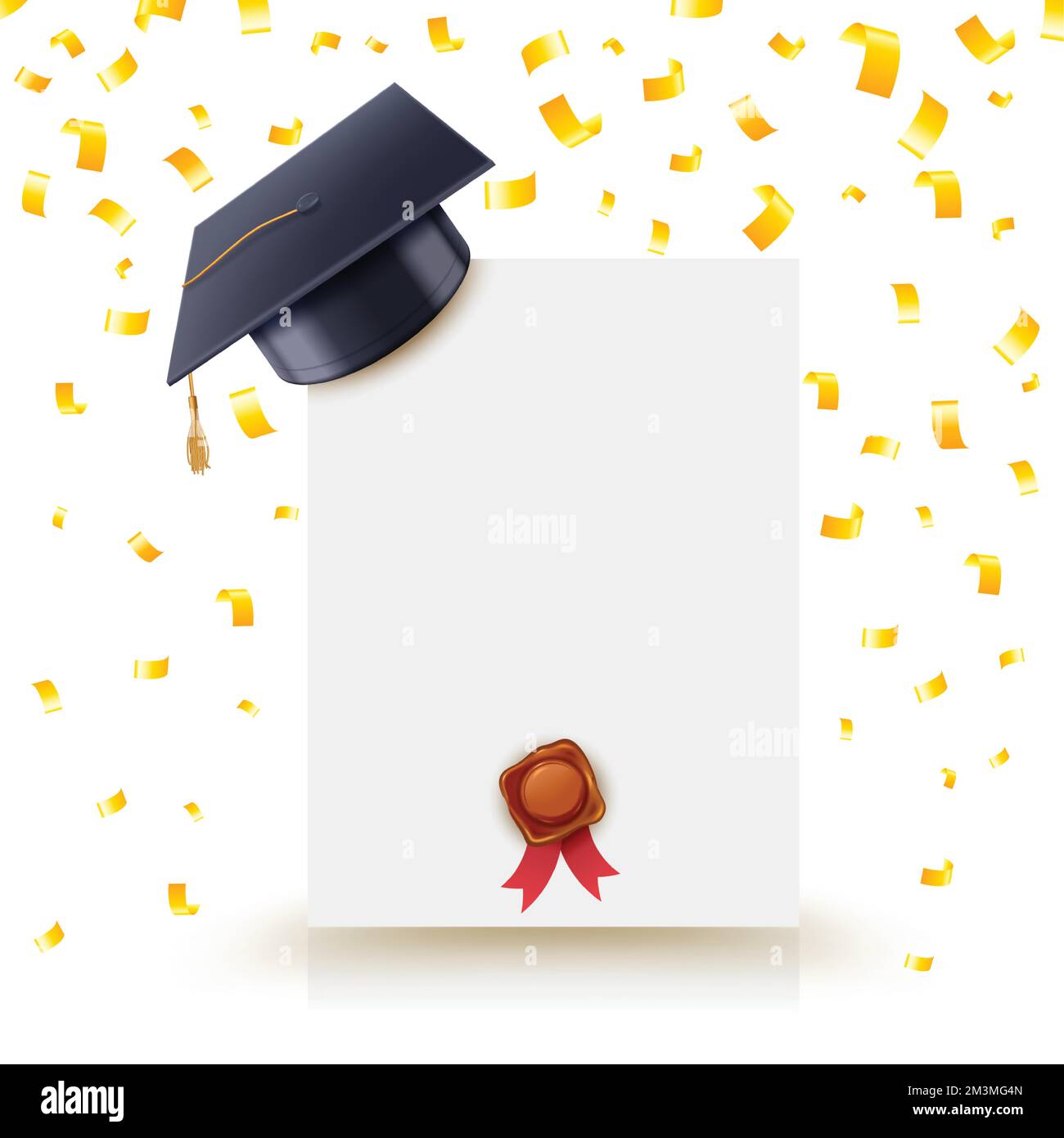 Graduation frame. Diploma template of high school, college or university  graduation with golden confetti and hat vector illustration Stock Vector  Image & Art - Alamy