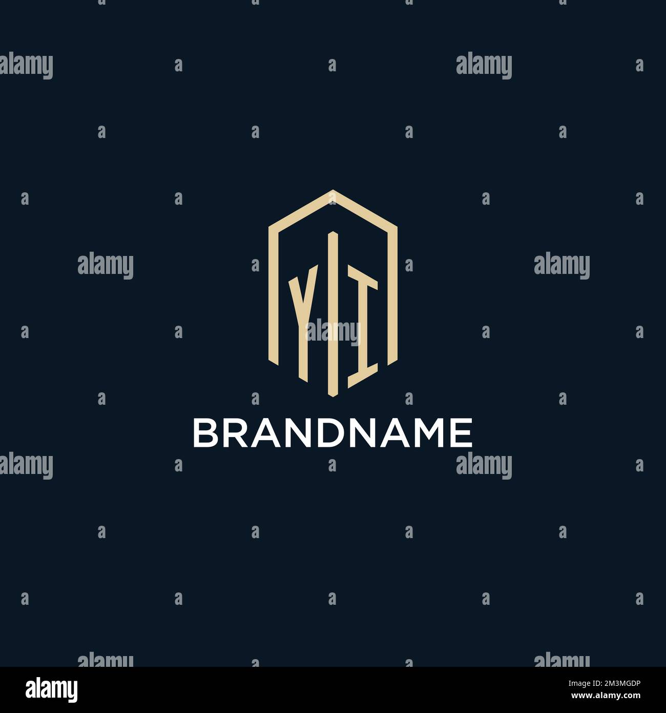 YI initial monogram logo with hexagonal shape style, real estate logo design ideas inspiration vector Stock Vector