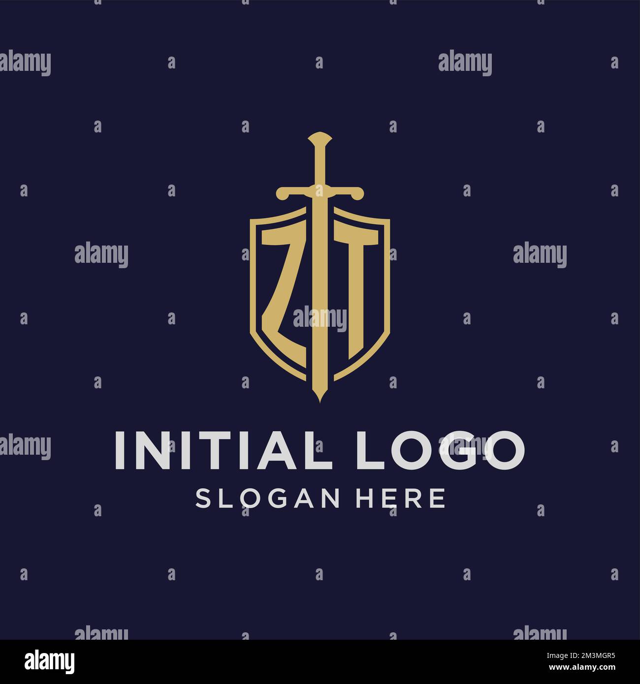 ZT logo initial monogram with shield and sword design ideas Stock Vector