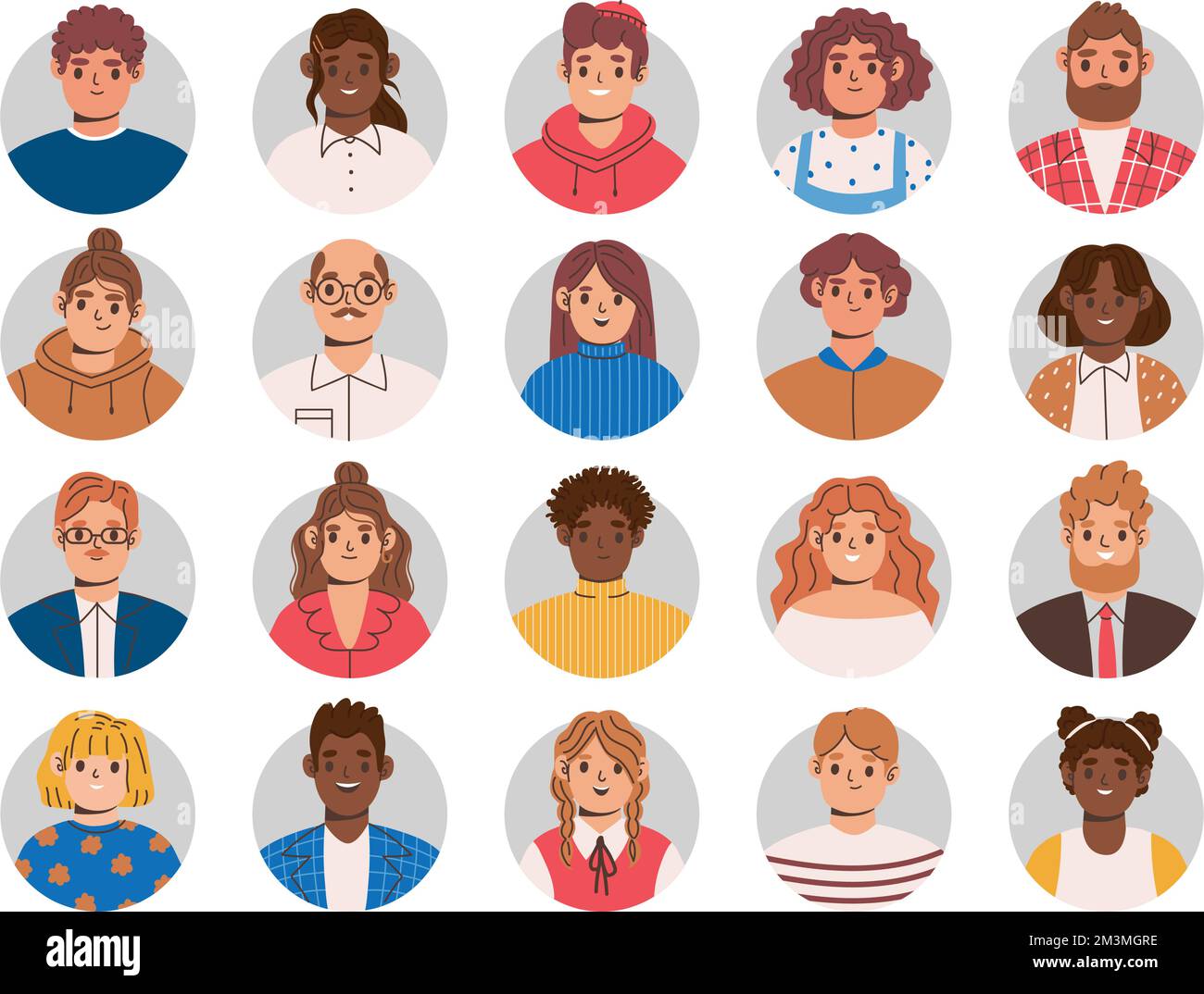 Multiethnic people portraits. Employee avatar, professional person profile picture and team persons userpic in circle frame vector Illustration set Stock Vector