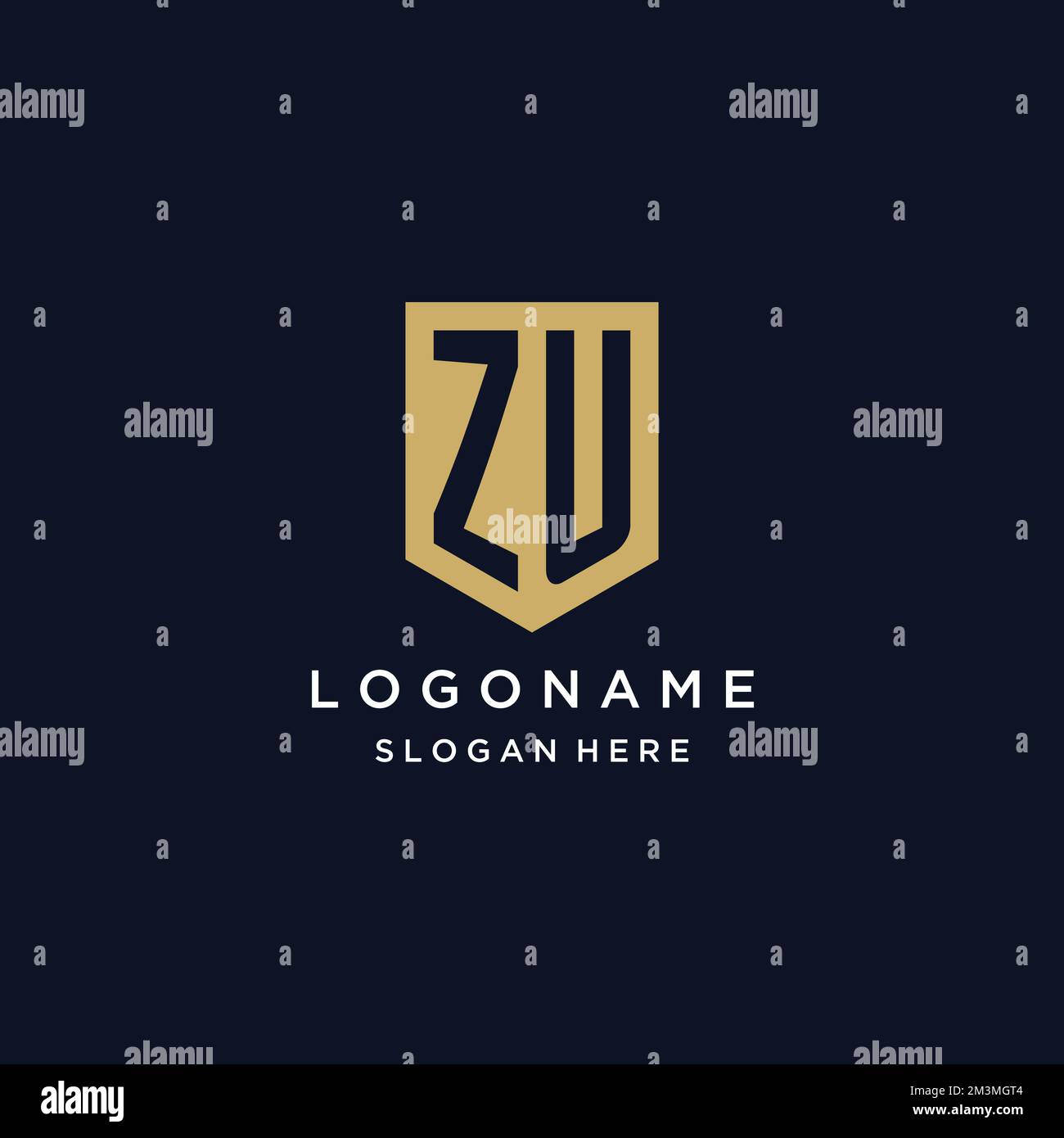 ZU monogram initials logo design with shield icon template Stock Vector