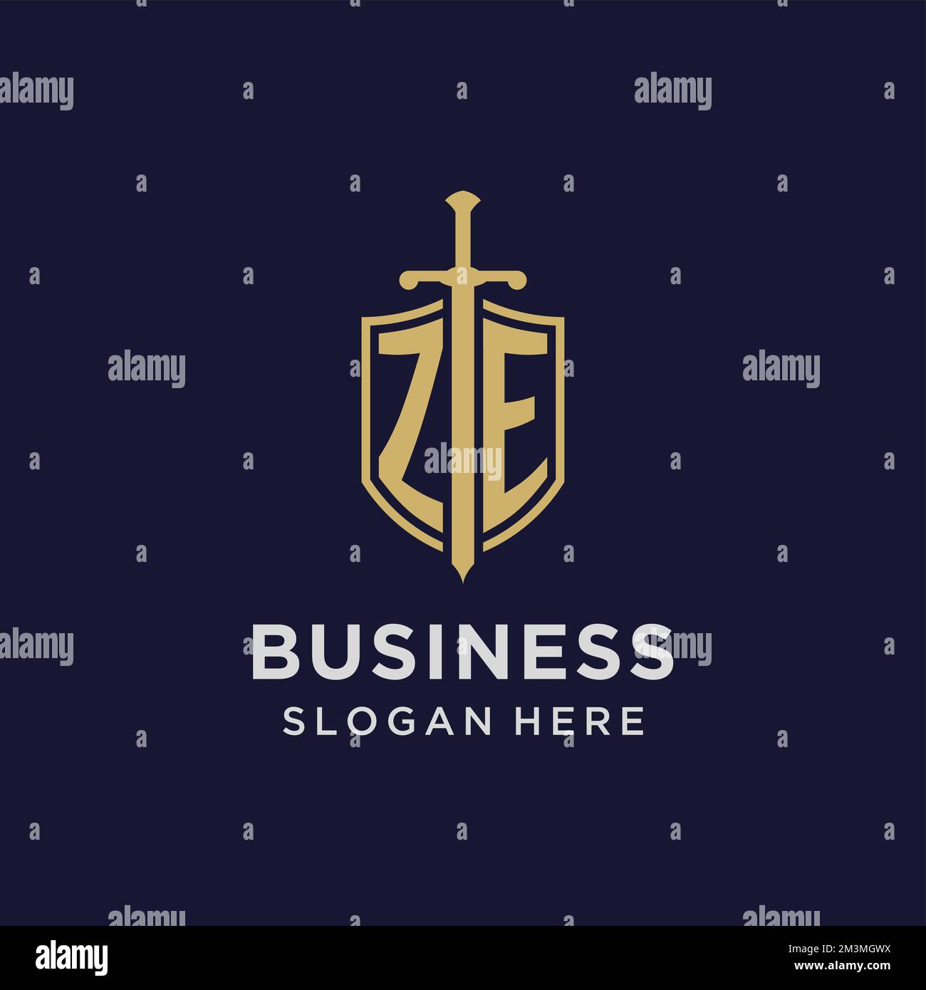 ZE logo initial monogram with shield and sword design ideas Stock ...