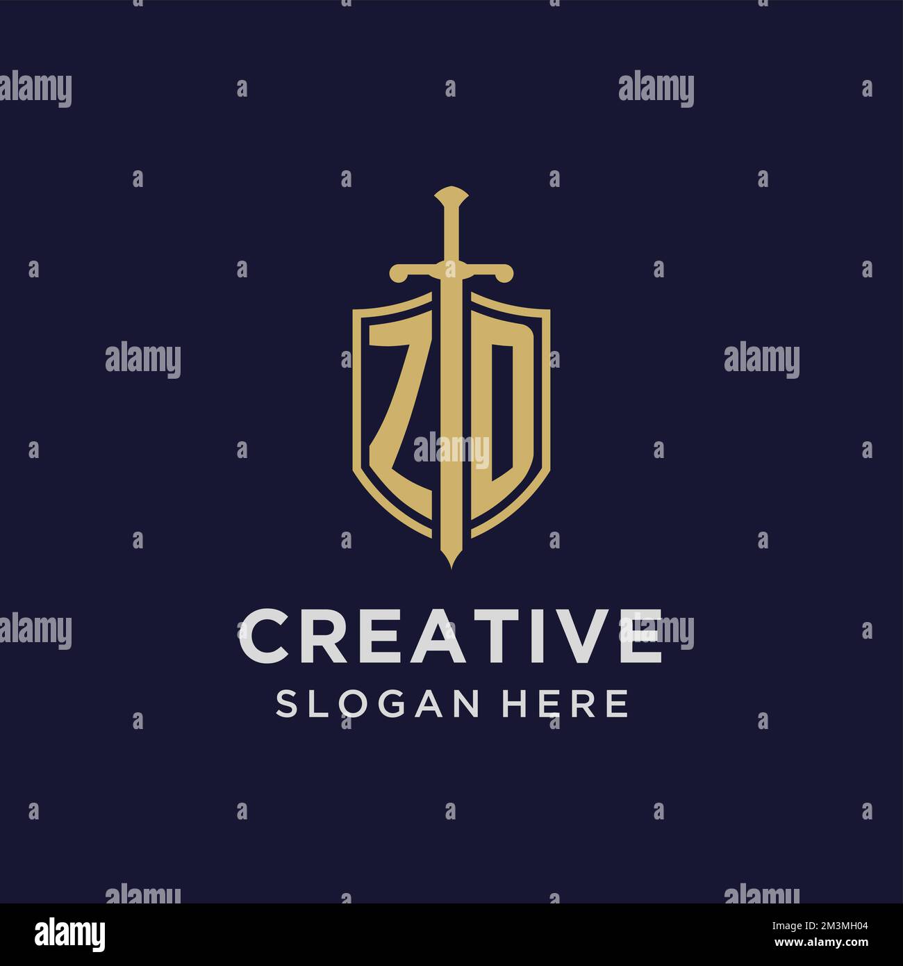 ZD logo initial monogram with shield and sword design ideas Stock Vector