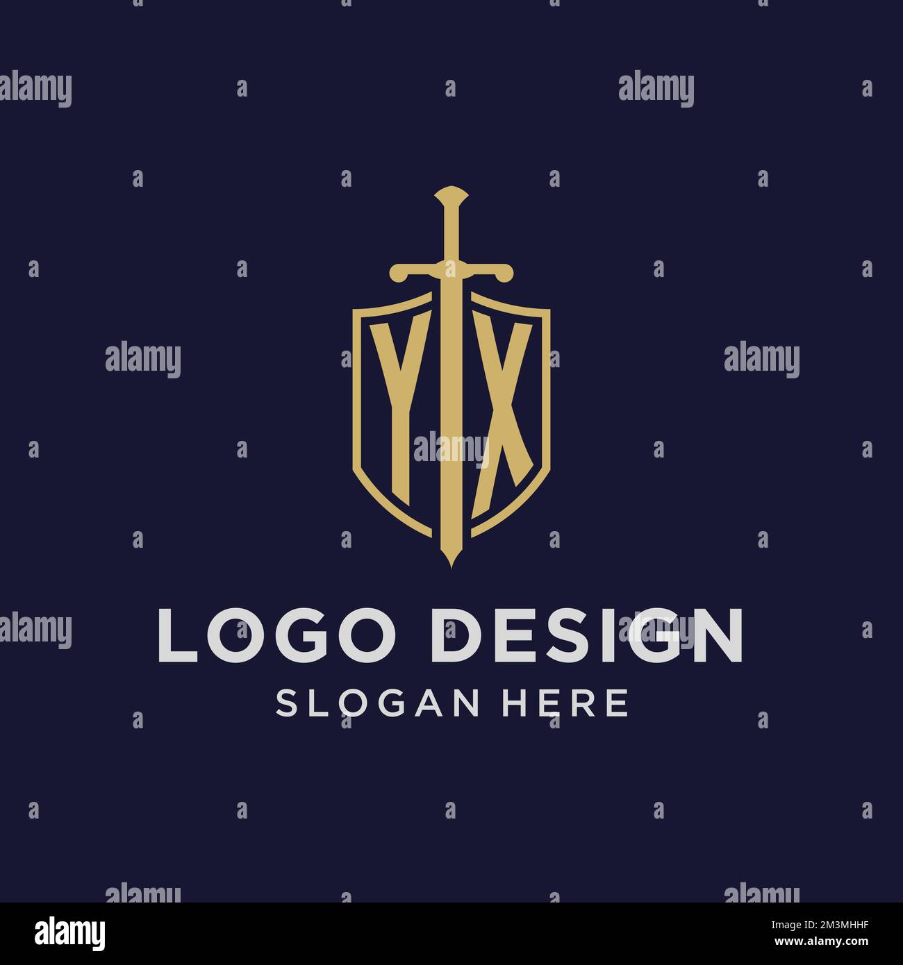 YX logo initial monogram with shield and sword design ideas Stock Vector