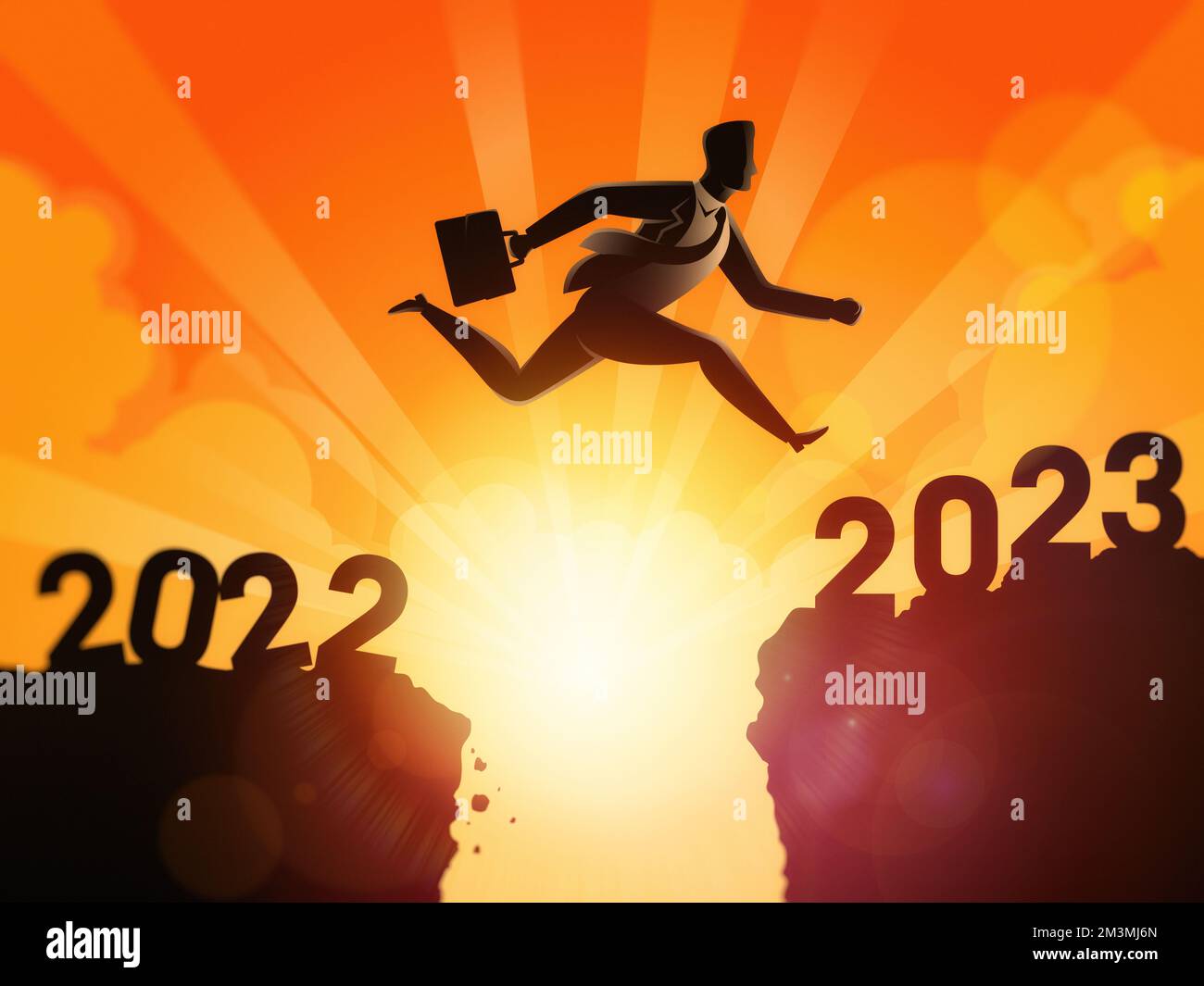 Jump from 2022 to 2023 new year success concept. Happy new year 2023