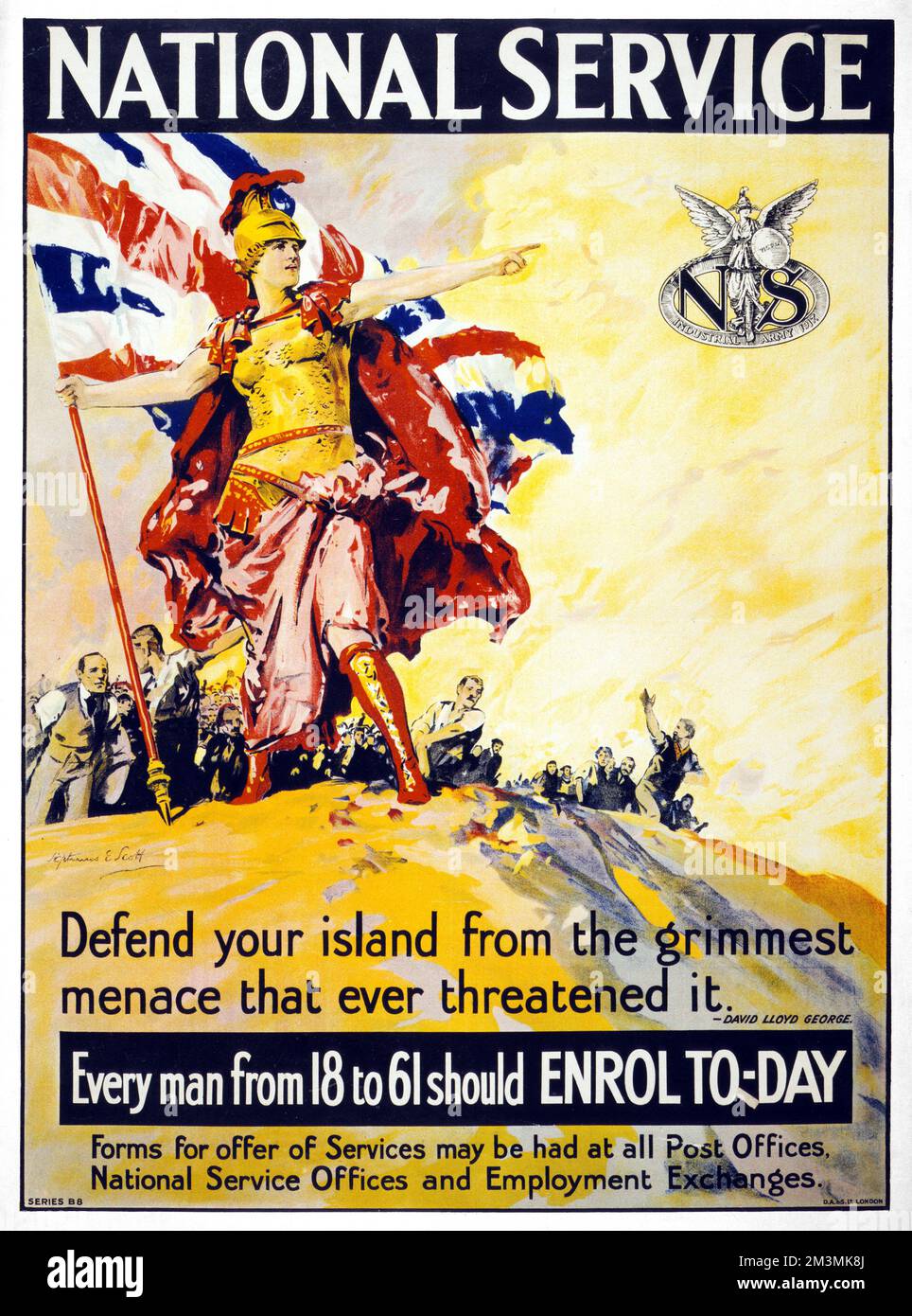 National Service : Septimus E. Scott Britannia World War I 1914-1918 recruiting poster Stock Photo