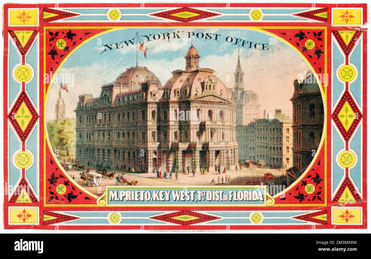 Trademark registration by M. Prieto for New York Post Office brand Cigars 1876, brand - label Stock Photo
