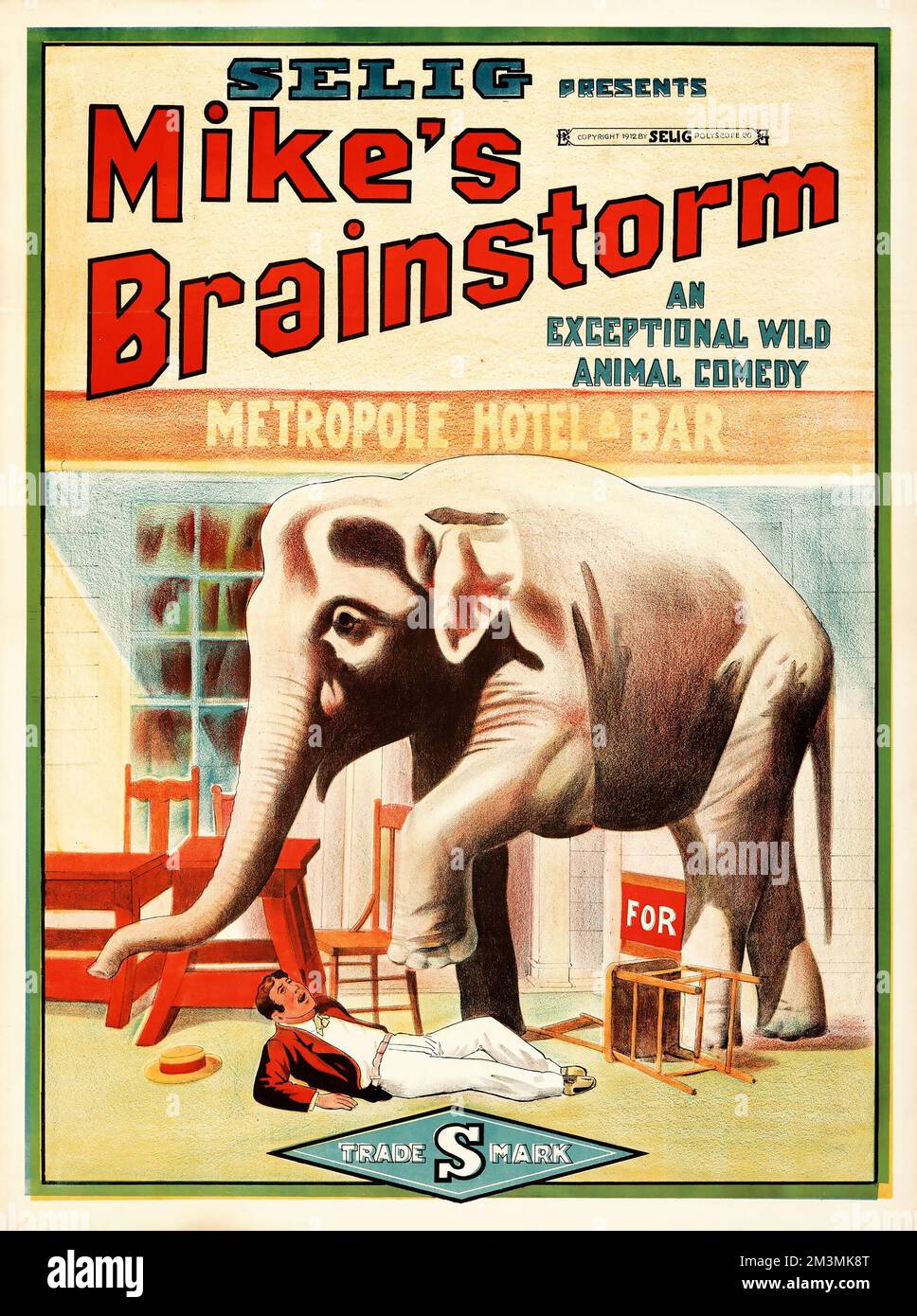 Mike's Brainstorm (Selig, 1912). Poster (30' X 40'). Starring Tom Santschi, Toodles, Otto Breitkreutz, and Frank Clark. Stock Photo