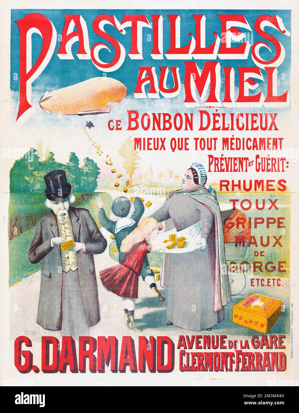 Pastilles Au Miel (Generale Clermont-Ferrand, 1920s). French Advertising Poster Stock Photo