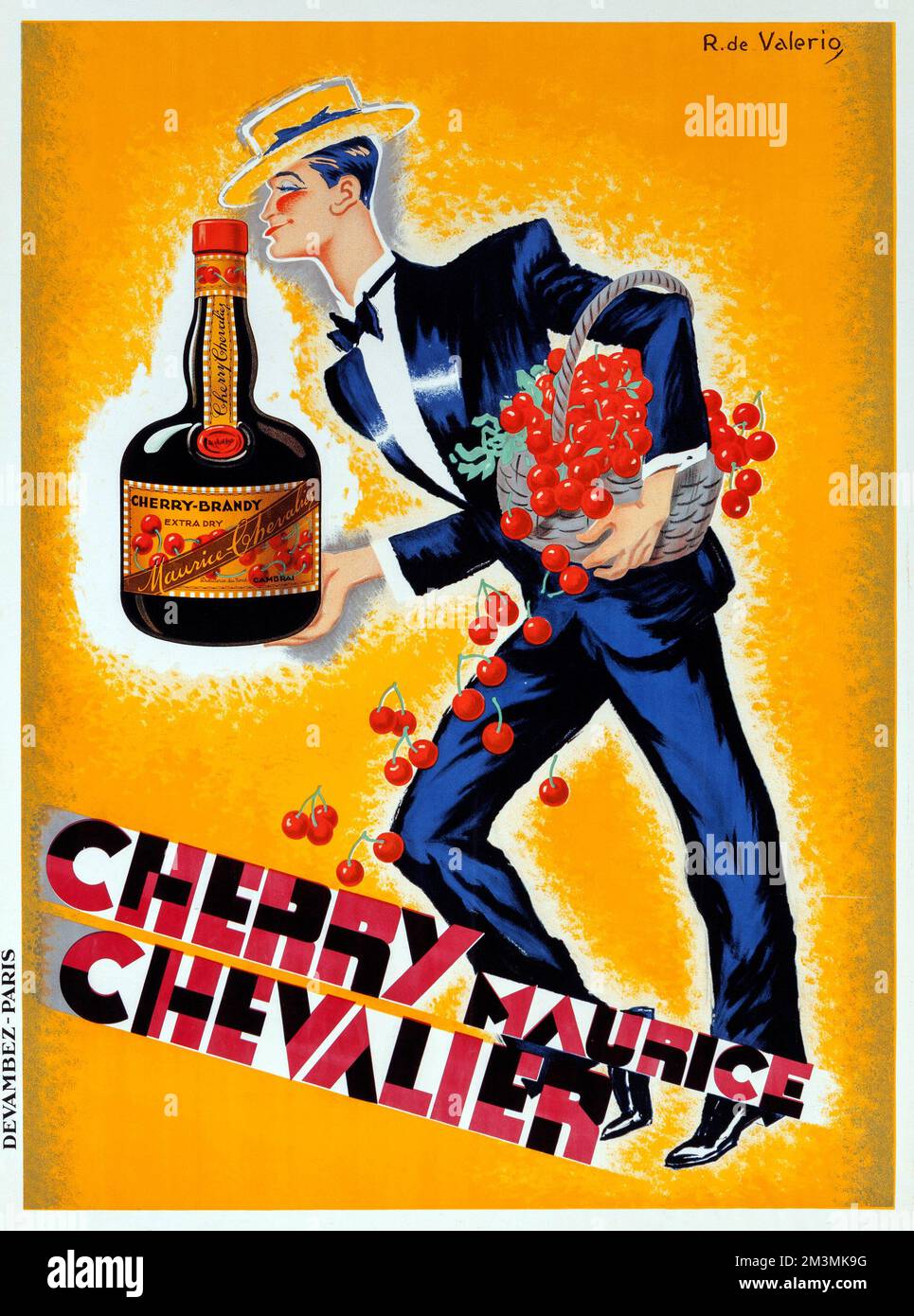 Alcohol advertising - Roger de Valerio (French, 1896-1951). Cherry-Brandy, Maurice Chevalier, c. 1940 Stock Photo