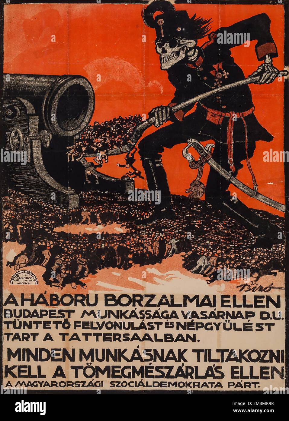 Mihály Biró (Hungarian, 1886-1948). Ahaboru Borzal Mai Ellen (Anti-War Poster), c. 1918 Stock Photo
