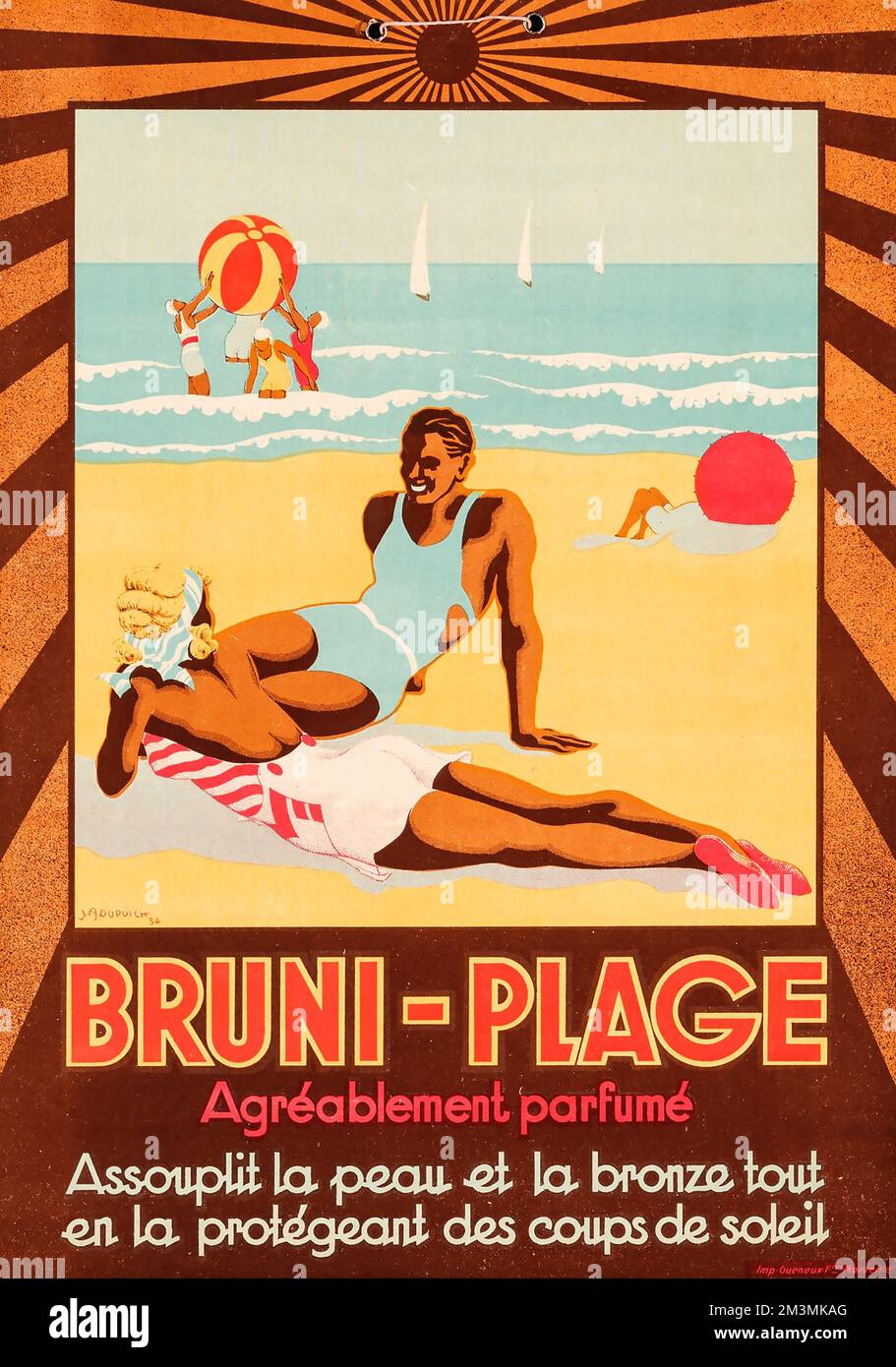 Bruni-Plage Advertisement (1934). Advertising Poster for perfume Stock Photo