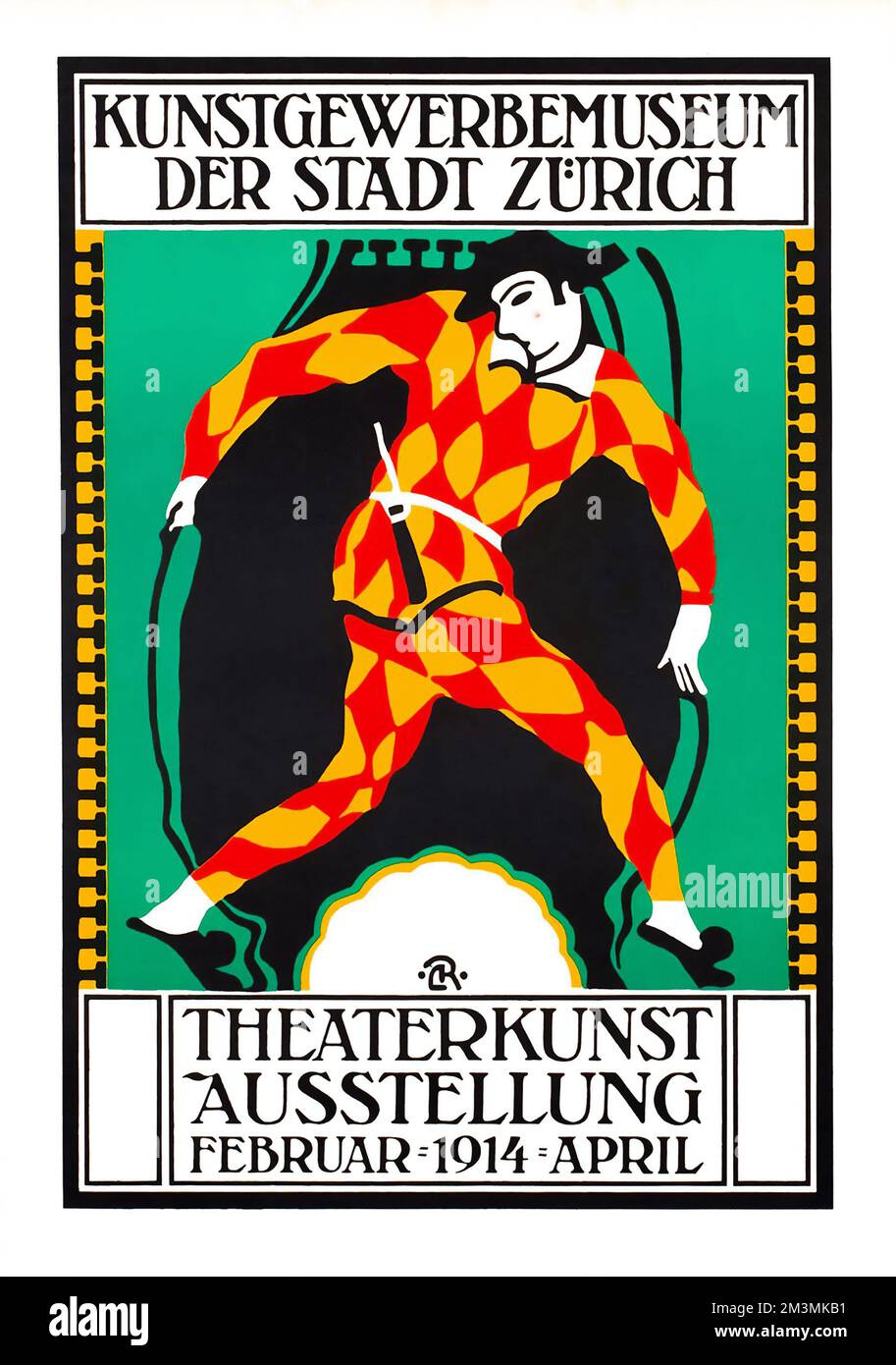 Theatre poster - Carl Roesch - Theaterkunst Austellung - Zurich - Theater Exhibition Harlequin Poster, Februar 1914 - Schweiz, Suisse, Switzerland Stock Photo