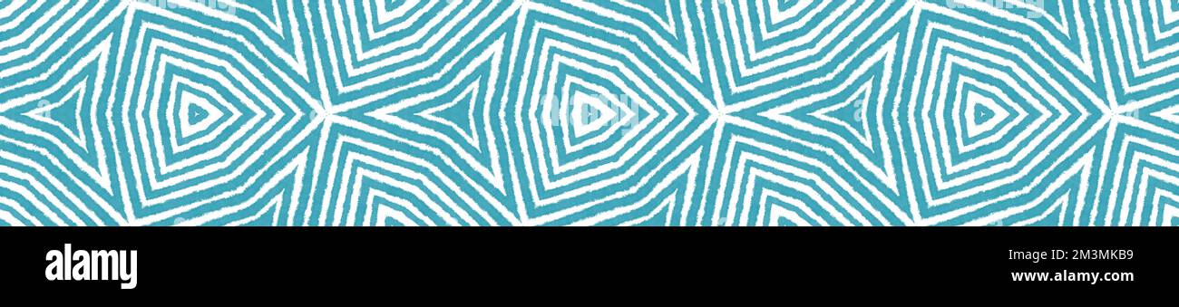 Chevron stripes seamless border. Turquoise symmetrical kaleidoscope background. Geometric chevron stripes pattern. immaculate decorative design elemen Stock Photo