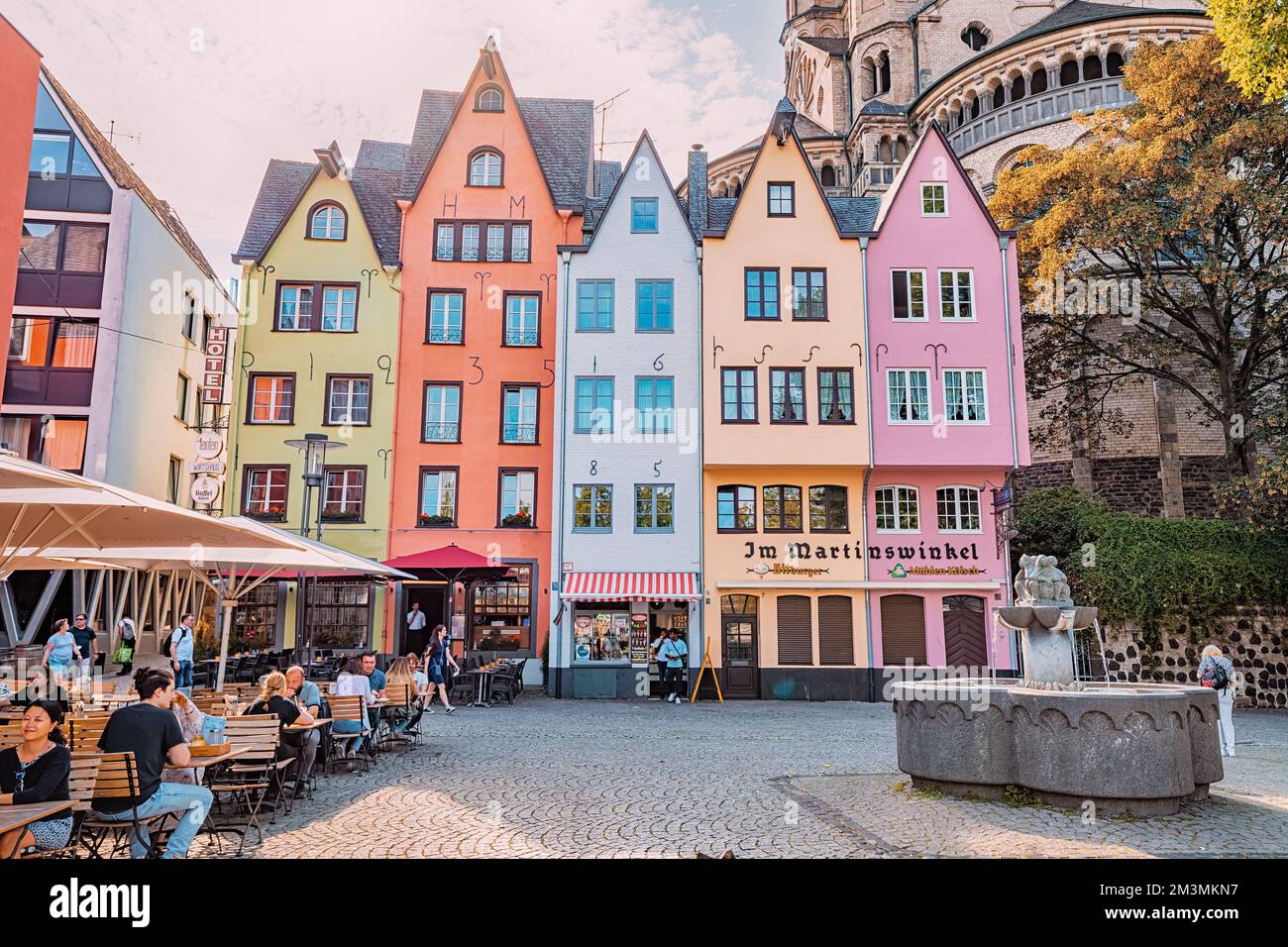 29 July 2022, Cologne, Germany Fish market square with tourists