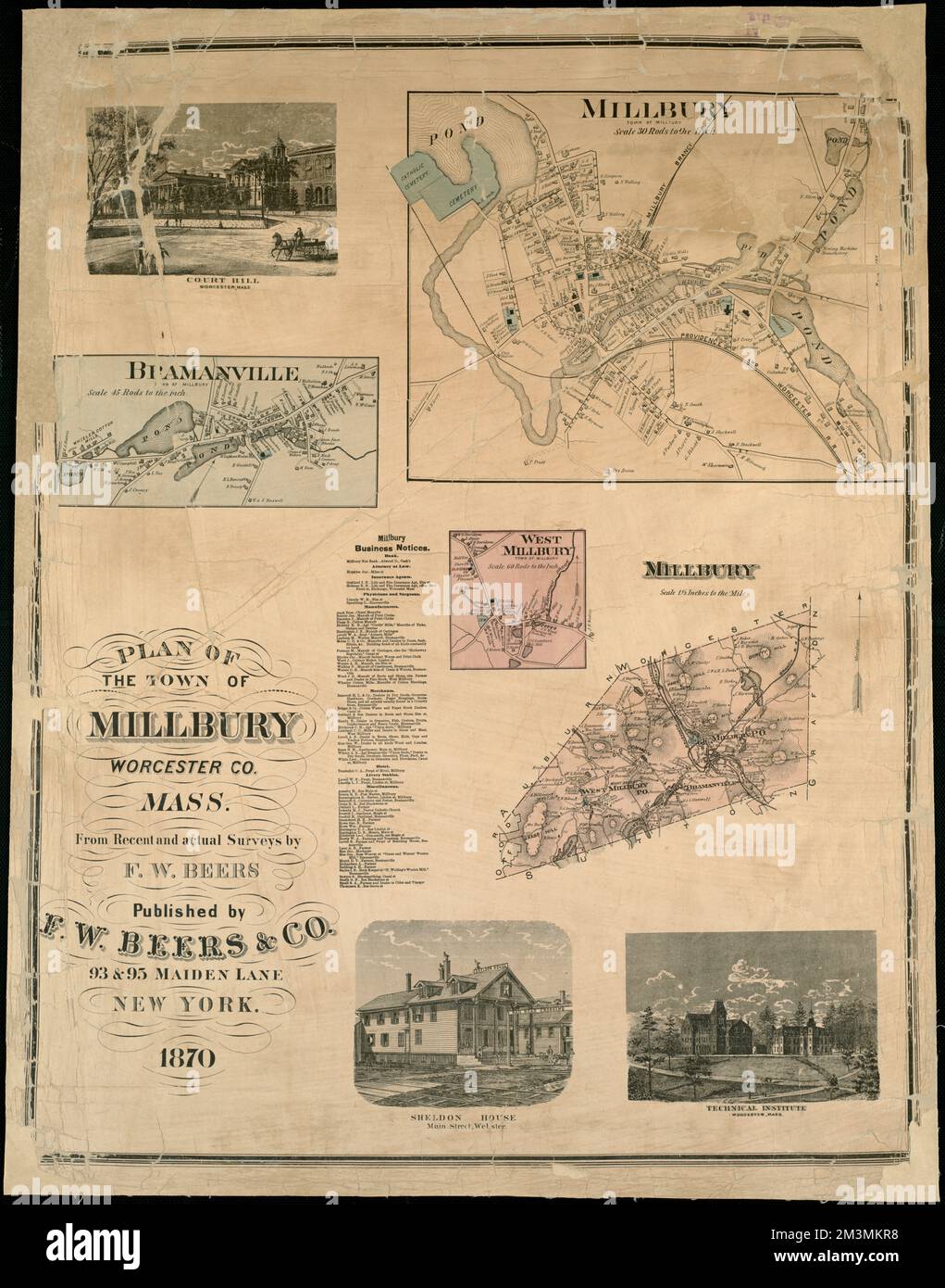 Plan of the town of Millbury Worcester Co. Mass. from recent and actual surveys , Real