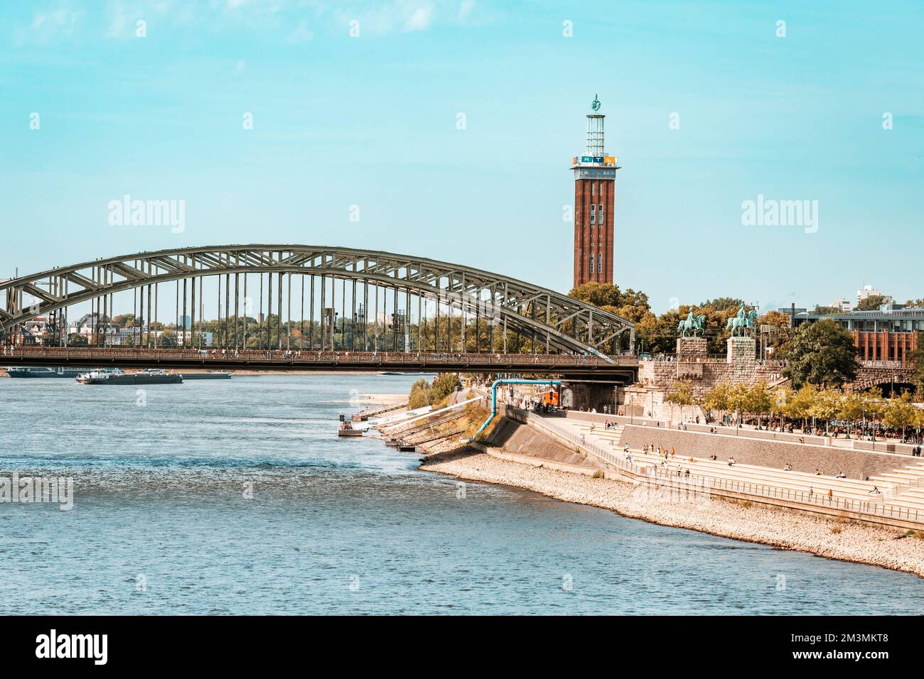 29 July 2022, Cologne, Germany: RTL tower and bridge over rhine river Stock Photo