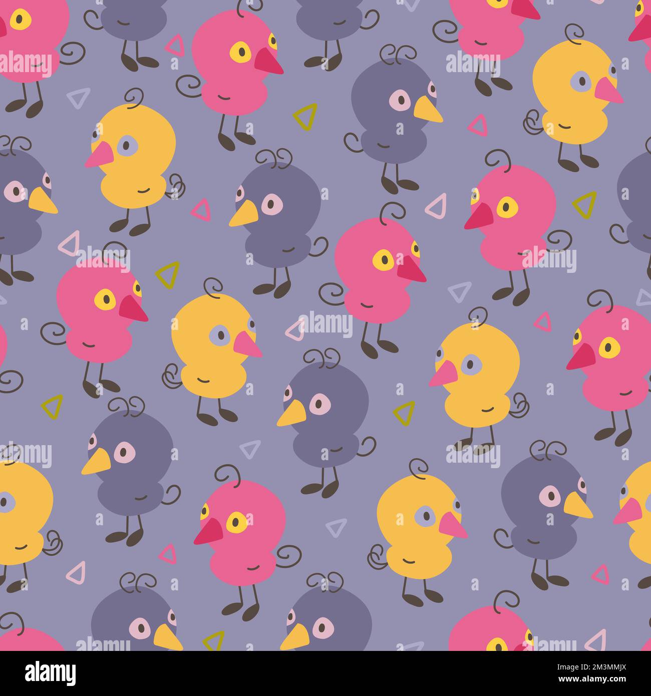 Cute colourful bird hand drawn seamless pattern. Stock Vector