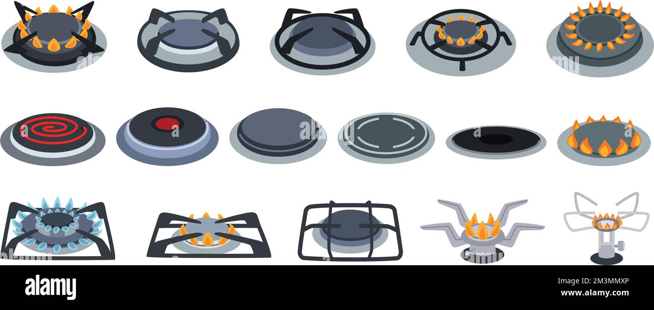 Stove burners. Electric and gas cooker, hob burner with fire flame heat