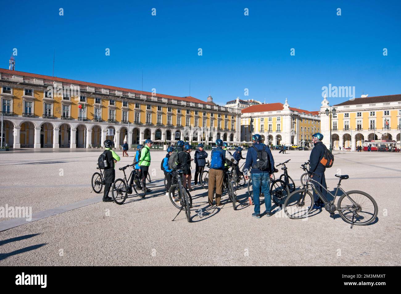 Group of bikers in Praca do Comercio, Lisbon, Portugal Stock Photo
