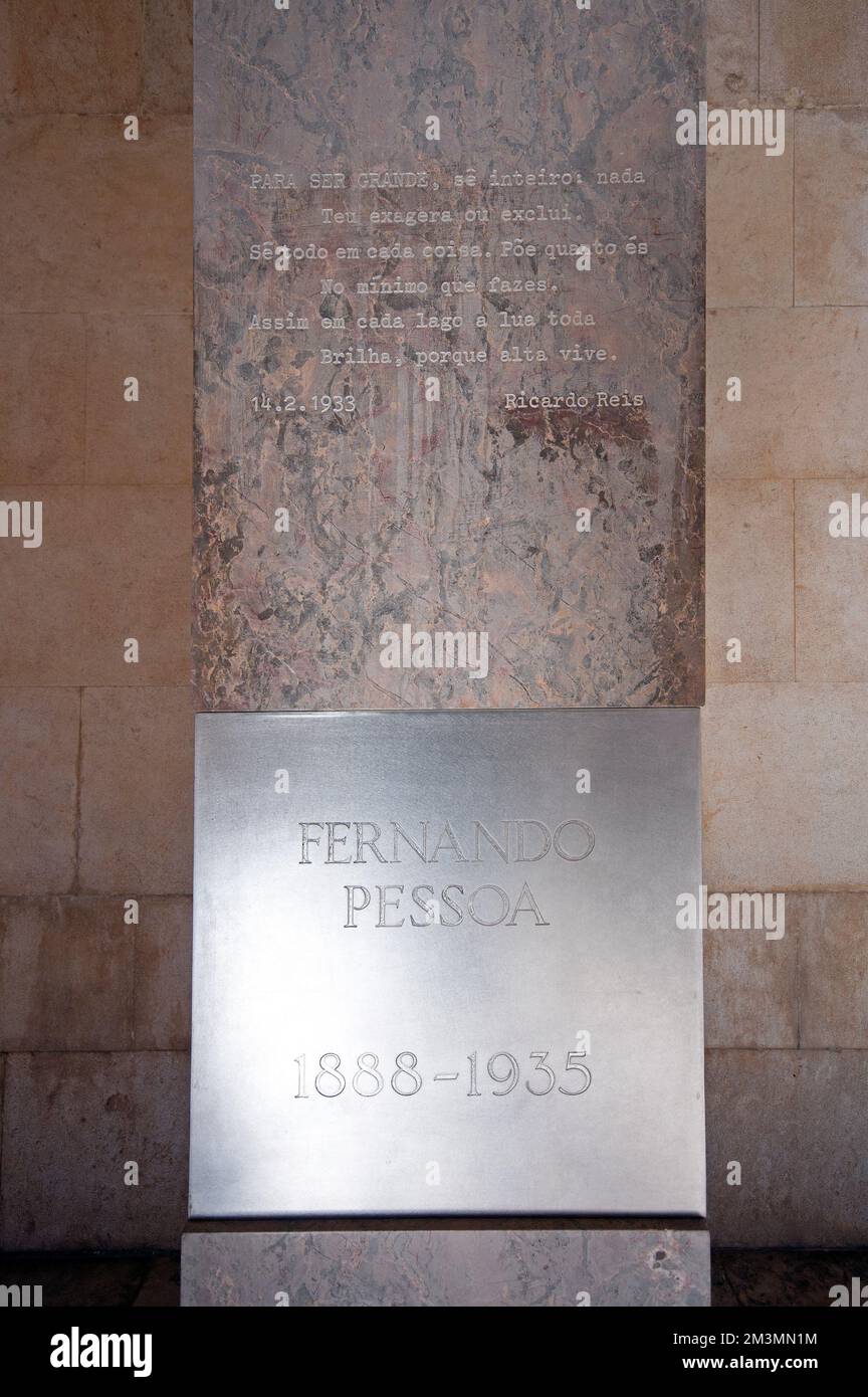 Tomb (by the sculptor Lagoa Henriques) of the portuguese poet and writer Fernando Pessoa (1888-1935), Jeronimos Monastery, Lisbon, Portugal Stock Photo