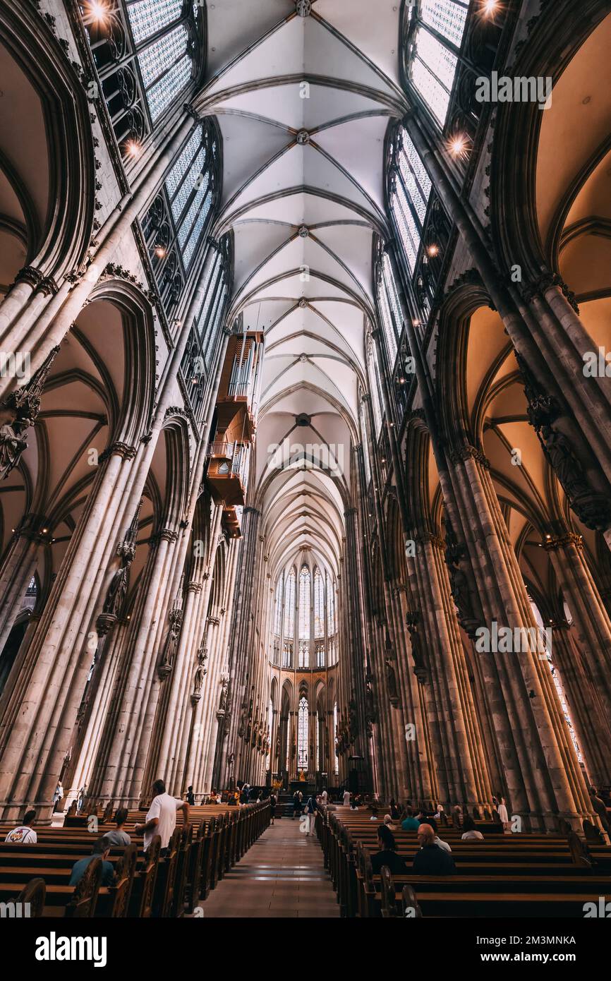 Cologne cathedral, majestic interior iin Gothic style, vintage engraving  Stock Photo - Alamy