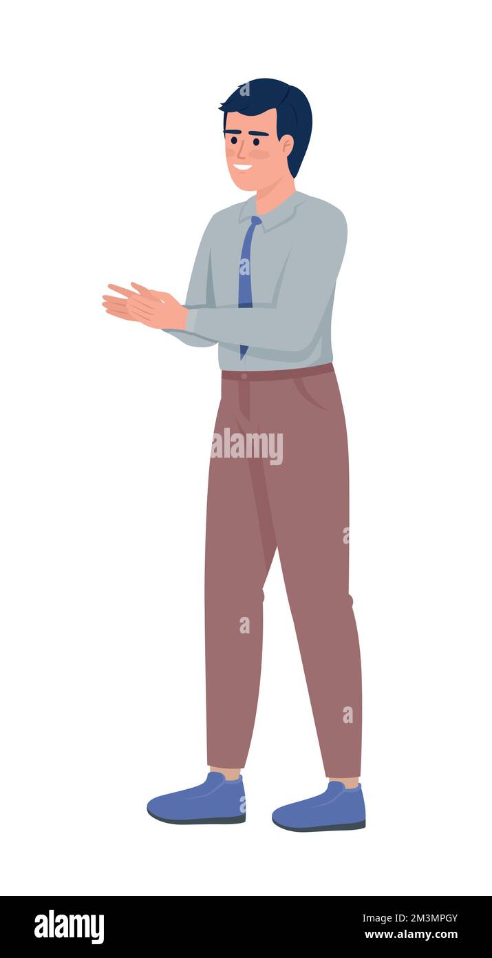 Positive businessman clapping hands semi flat color vector character Stock Vector