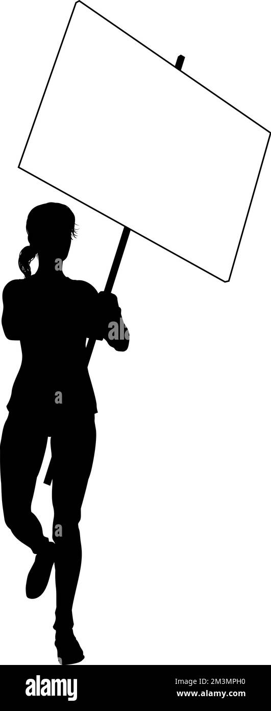 Protest Rally March Picket Sign Silhouette Person Stock Vector Image