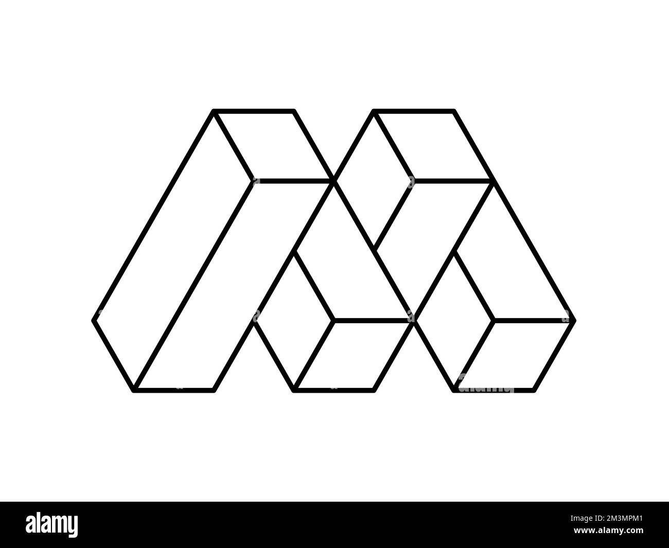 3d letter M logo template. Letter M made of rectangles. Impossible cubes shape. Linear isometric design element. Architecture construction building Stock Vector