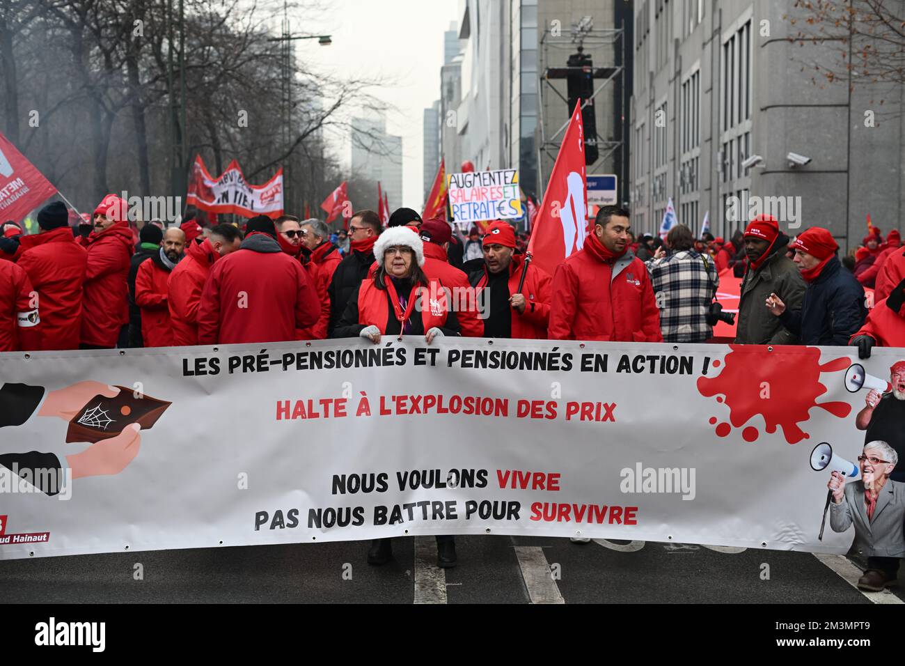 Illustration picture shows a national demonstration to demand more measures against the rising cost of living, organized by the three national trade unions, Friday 16 December 2022 in Brussels. BELGA PHOTO DIRK WAEM Credit: Belga News Agency/Alamy Live News Stock Photo