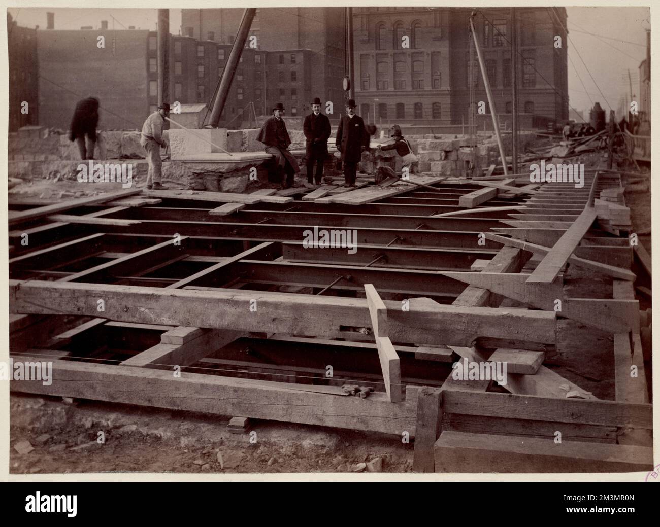 Platform at corner of Boylston and Dartmouth Streets, construction of ...