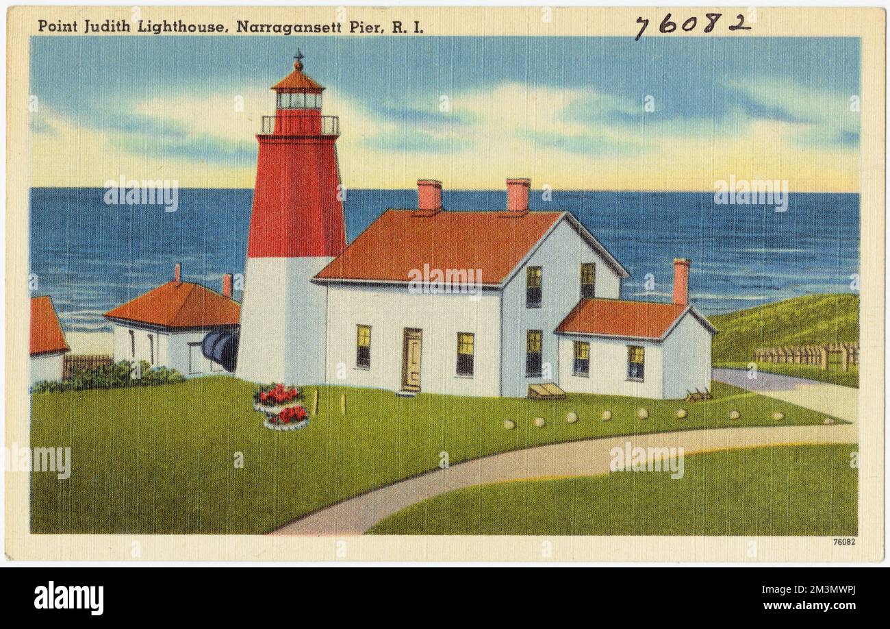 Point Judith Lighthouse, Narragansett Pier, R.I. , Lighthouses, Tichnor Brothers Collection, postcards of the United States Stock Photo