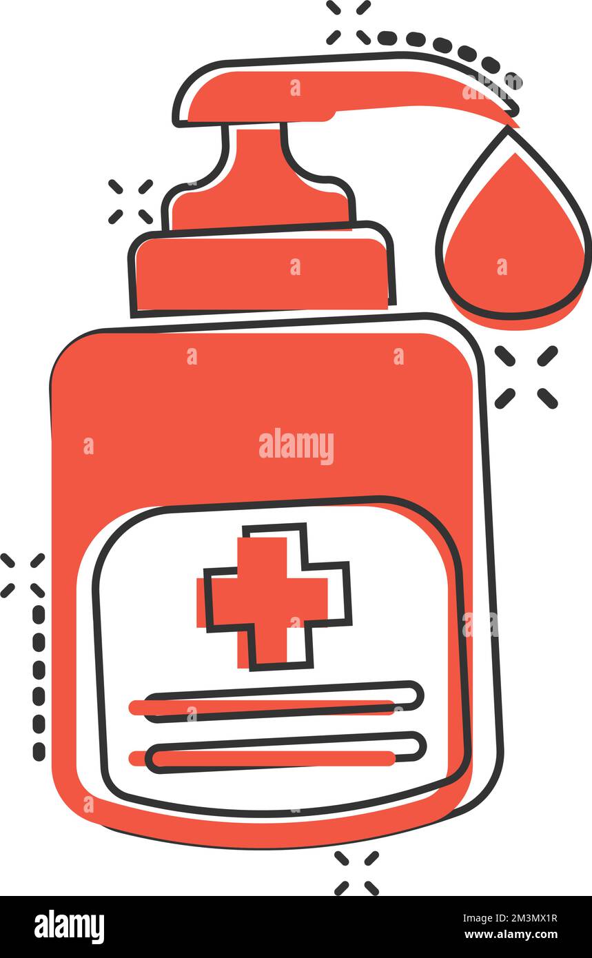 Hand Sanitizer Icon In Comic Style Antiseptic Bottle Cartoon Vector