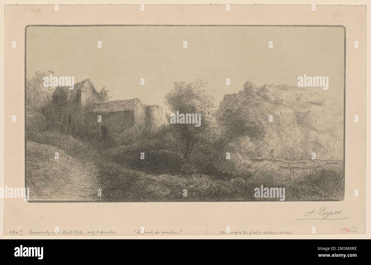 Le pont du moulin , Bridges, Mills, Trees, Alphonse Legros (18371911