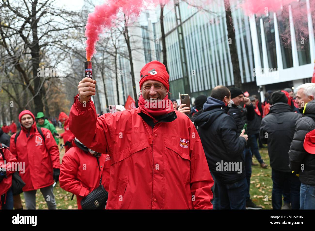 Illustration picture shows a national demonstration to demand more measures against the rising cost of living, organized by the three national trade unions, Friday 16 December 2022 in Brussels. BELGA PHOTO DIRK WAEM Credit: Belga News Agency/Alamy Live News Stock Photo