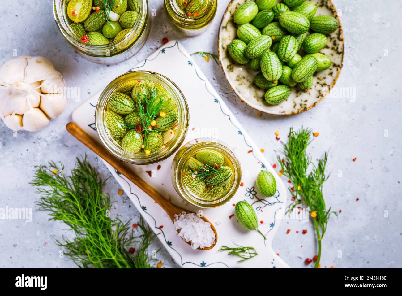 Homemade food Pickled cucamelons (pickled cucumbers, pickled gherkins