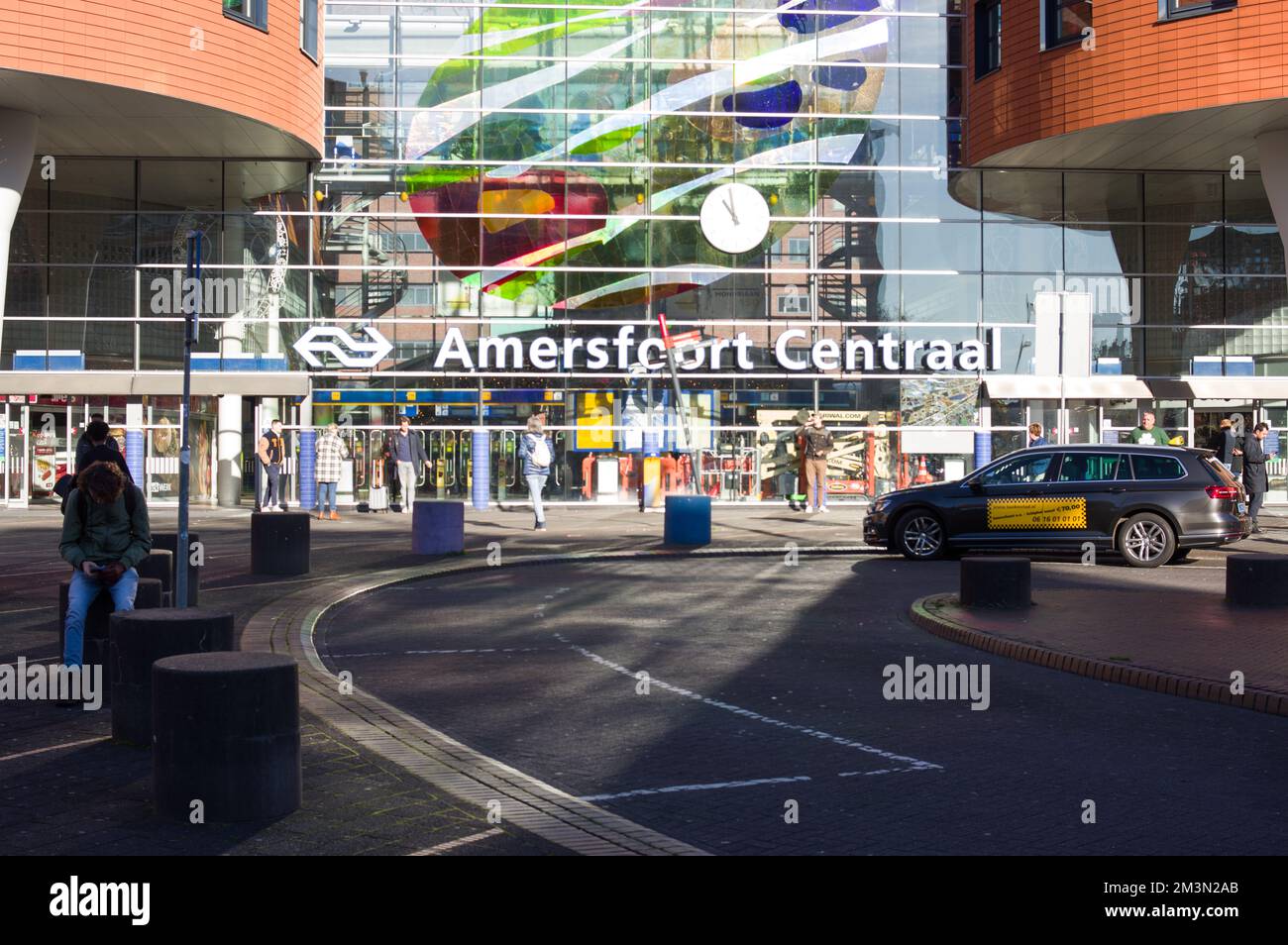 Amersfoort, Netherlands - November 13, 2022: Main entrance of central station Amersfoort with people Stock Photo