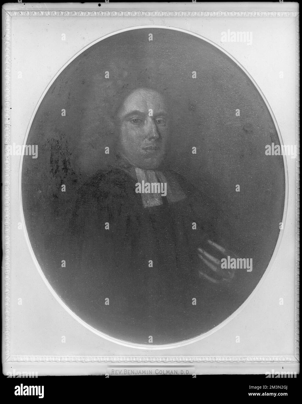 Portrait, Rev. Benjamin Coleman, 1673-1747, first minister to Brattle Street Church, at Harvard , Portrait paintings, Colman, Benjamin, 1673-1747. Frank Cousins Glass Plate Negatives Collection Stock Photo