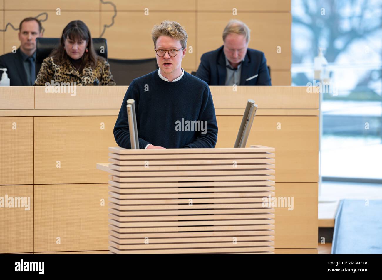 Plenarsitzung im Landeshaus Kiel Der Abgeordnete Lars Petersdotter bei seiner Rede Stock Photo