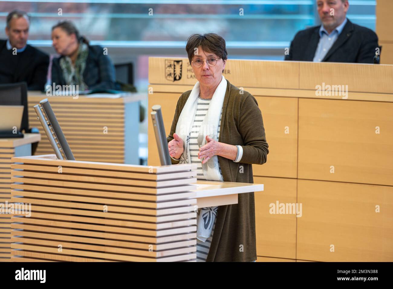 Plenarsitzung im Landeshaus Kiel Finnzministerin Monika Heinold bei ihrer Rede vor dem Plenum Stock Photo