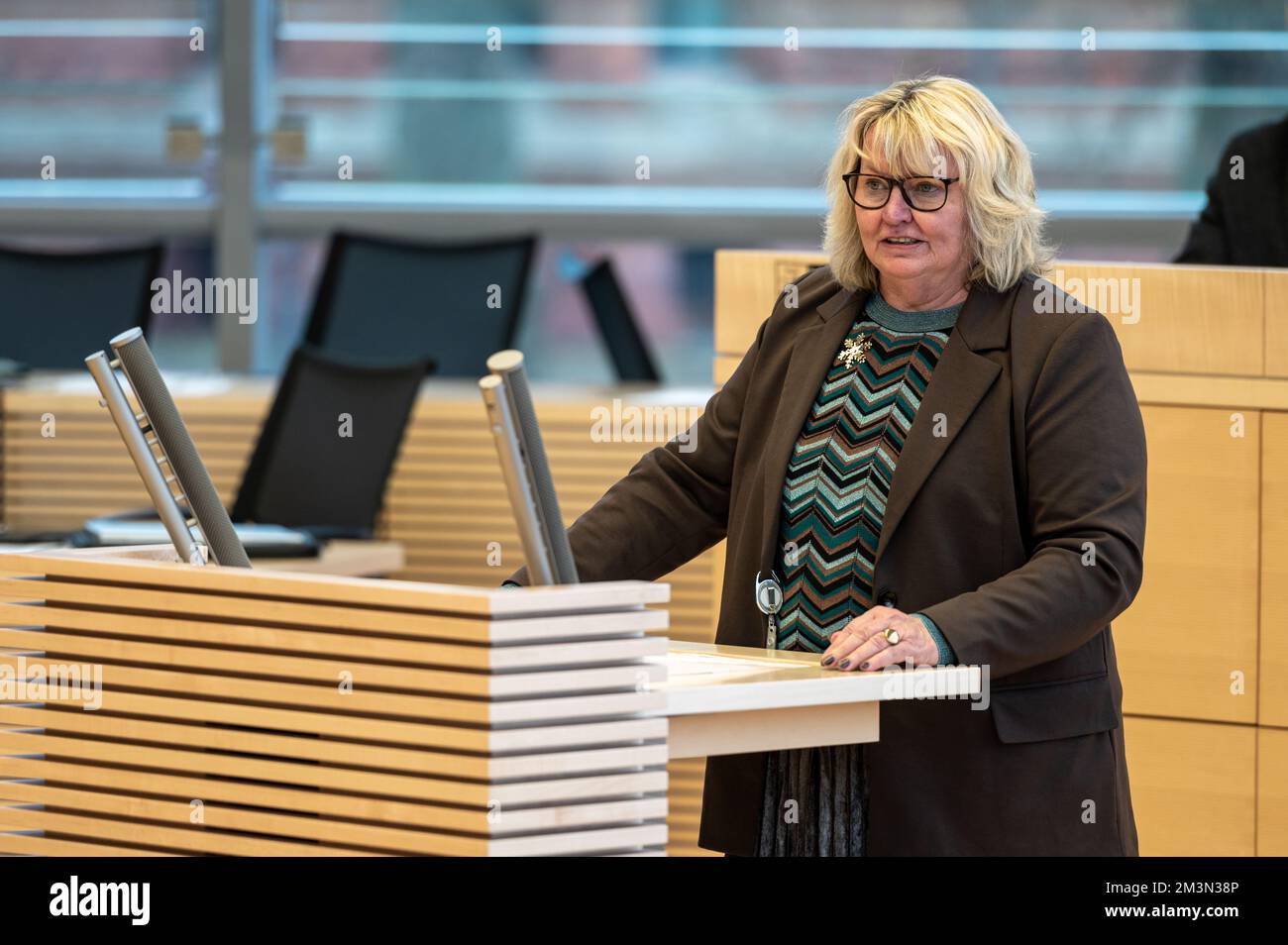 Plenarsitzung im Landeshaus Kiel Die Abgeordnete Jette Waldinger-Thiering bei Ihrer Rede vor dem Plenum Stock Photo