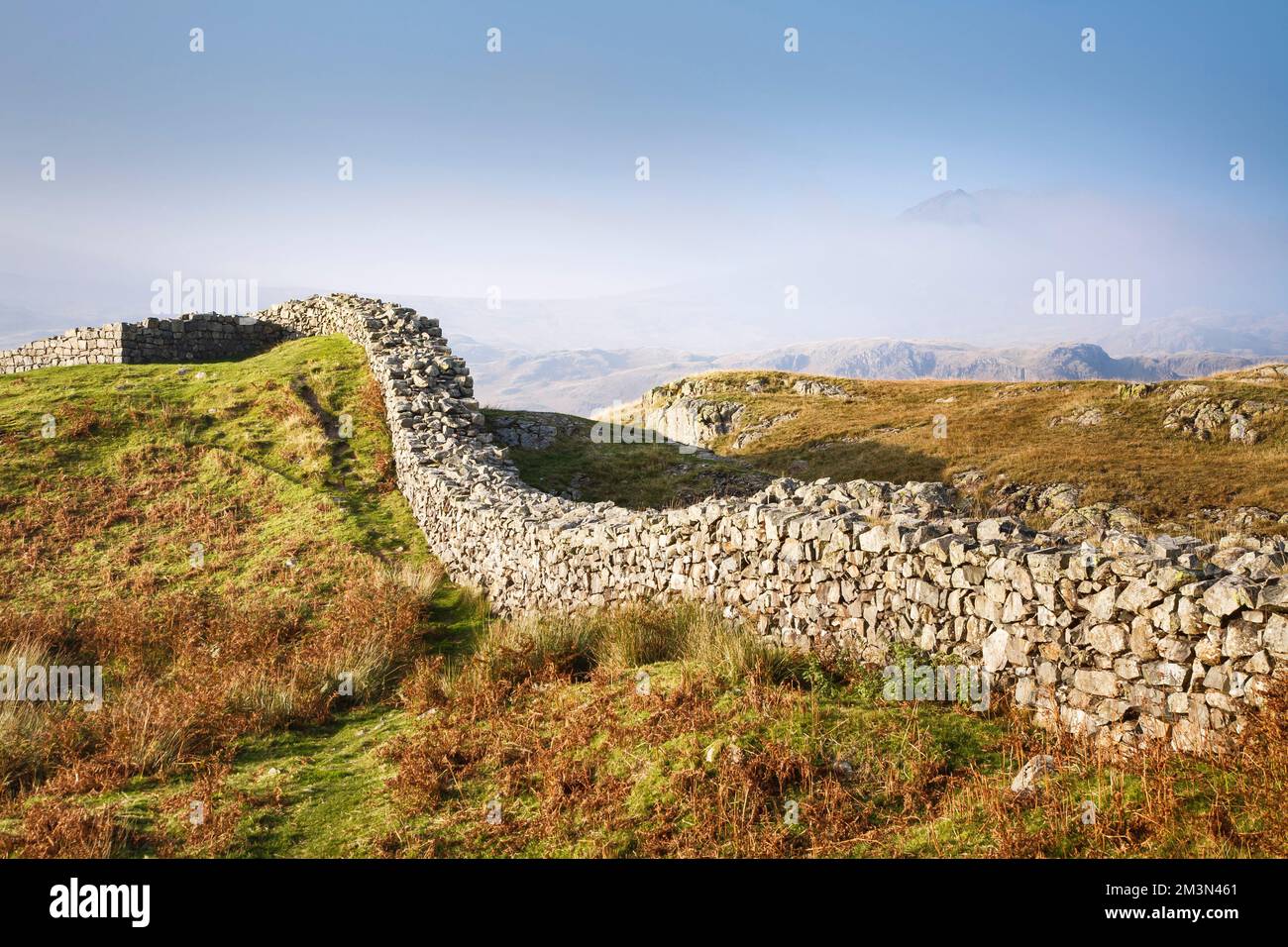 Remains of Roman wall. Roman fort ruins at Hardknott Pass, Lake District, UK Stock Photo