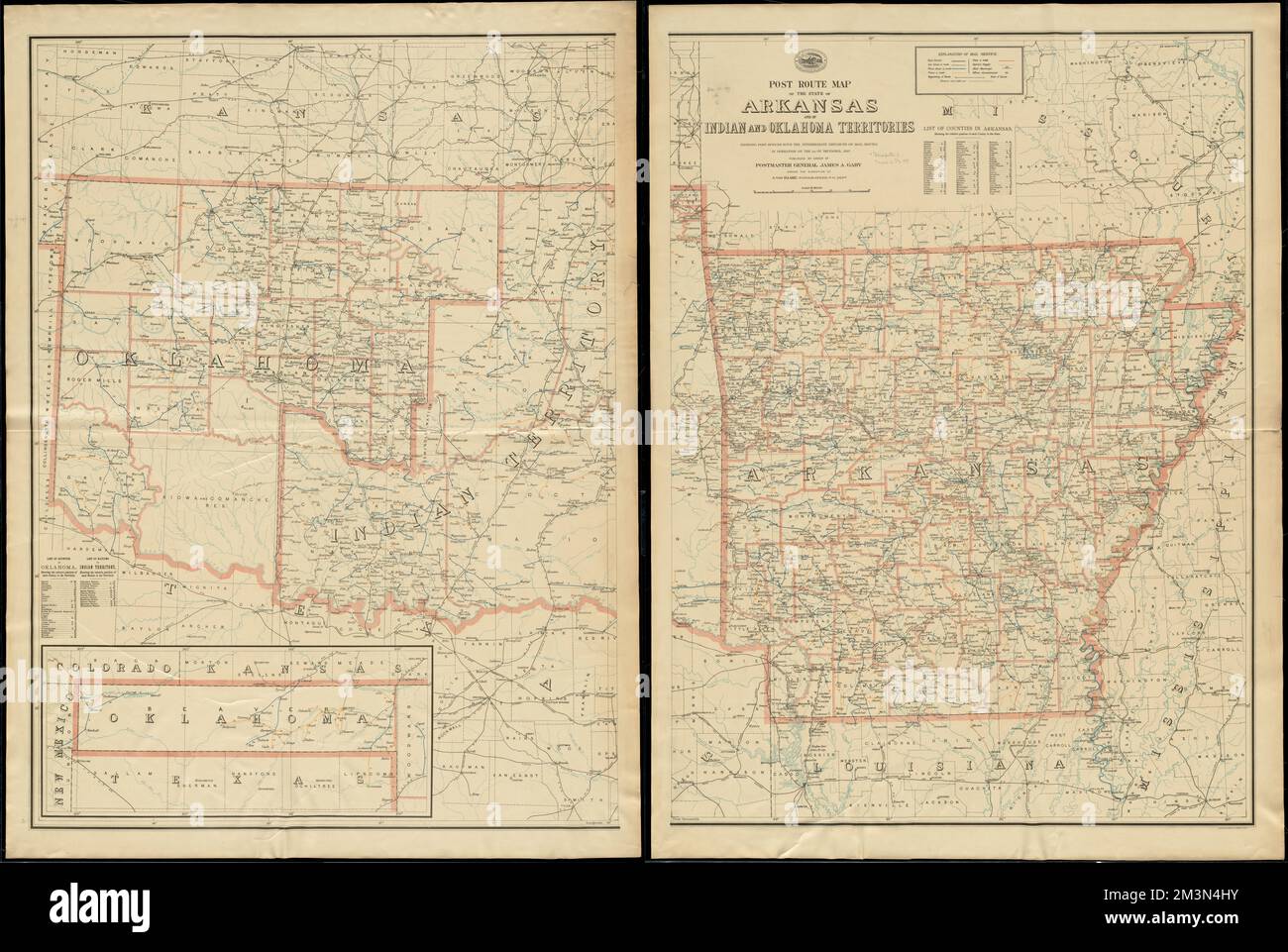 Post route map of the state of Arkansas and of Indian and Oklahoma