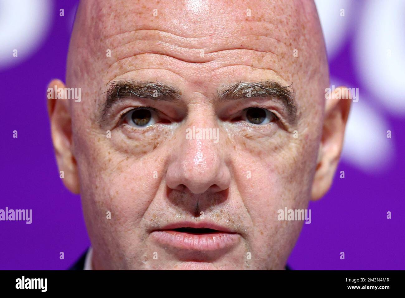 Doha, Qatar. 16th Dec, 2022. 2022 FIFA World Cup Press Conference before  Final Games Dec 16th. Gianni Infantino, President of FIFA speaking to the  press Credit: Action Plus Sports Images/Alamy Live News