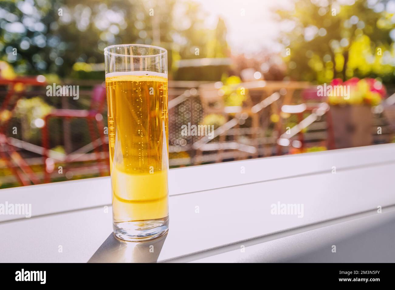 Freshly brewed malt crafted kolsch beer in outdoor bar or german