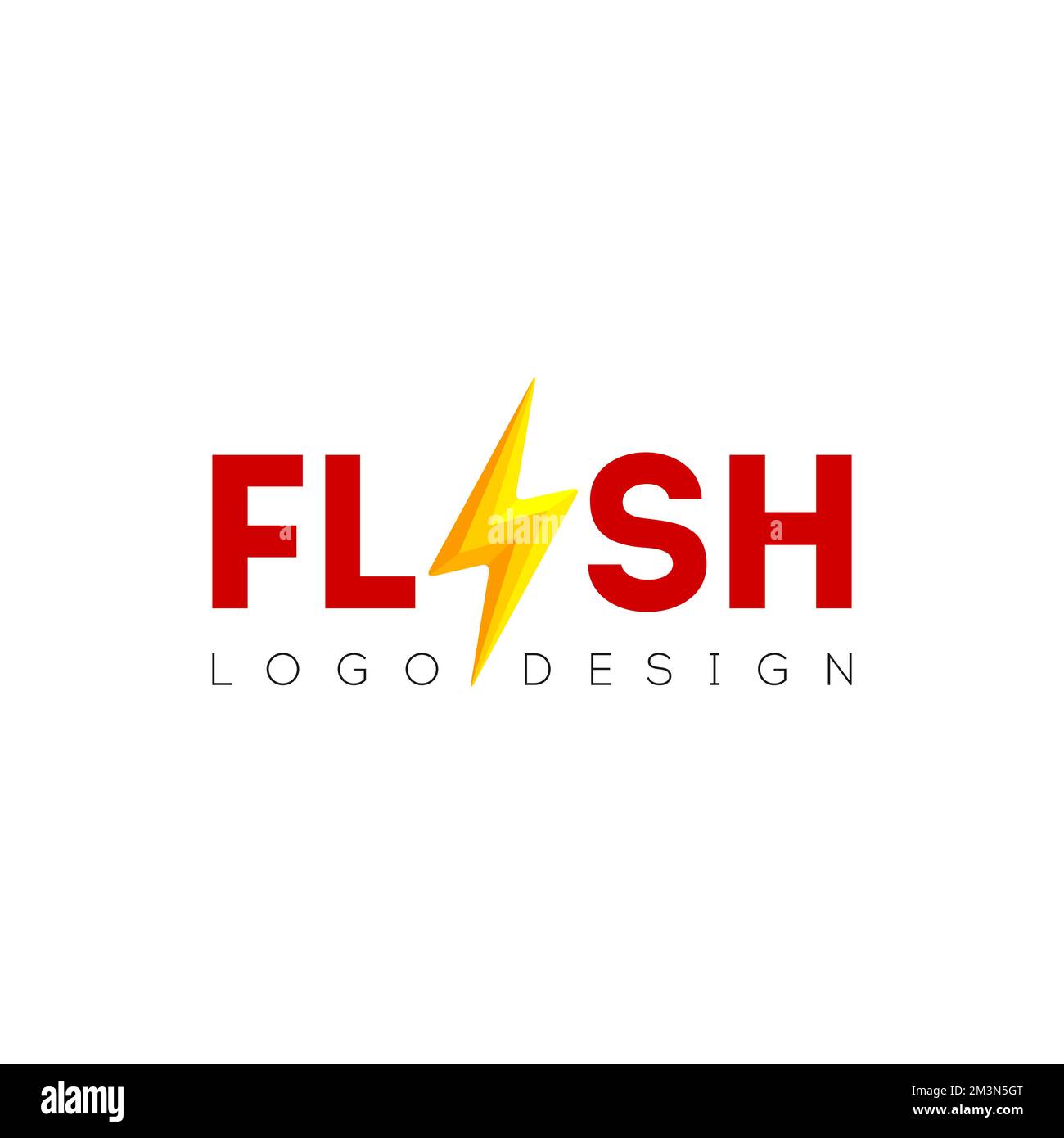 Flash logo design with lightning symbol. Abstract gold speed electricity 3D logo template. Bolt energy icon with text. Vector flash power energy speed Stock Vector