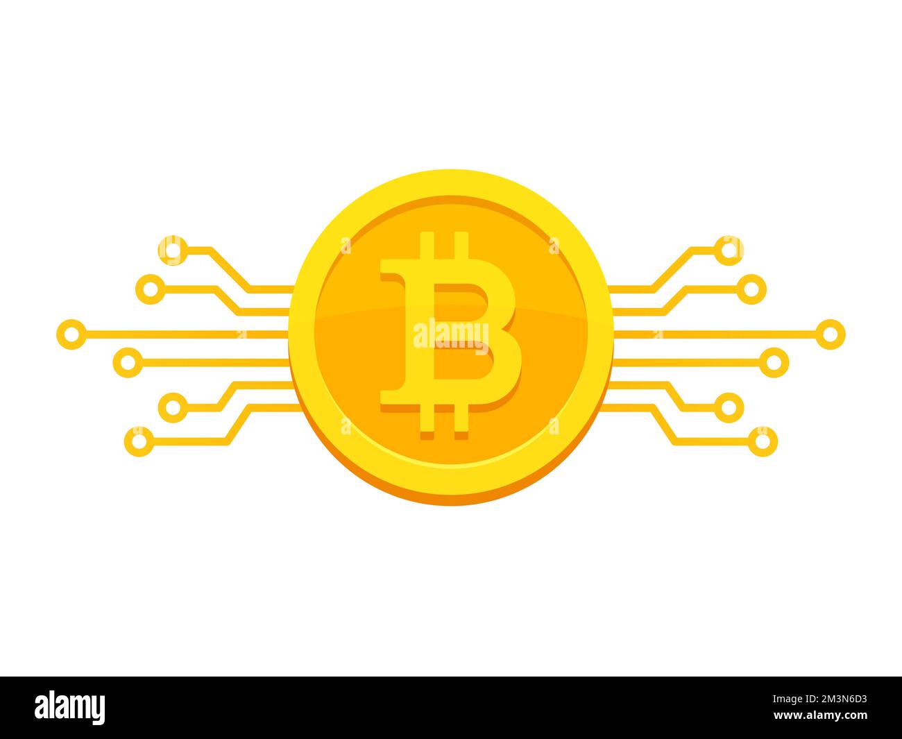 Bitcoin digital currency icon with circuit board elements. Vector