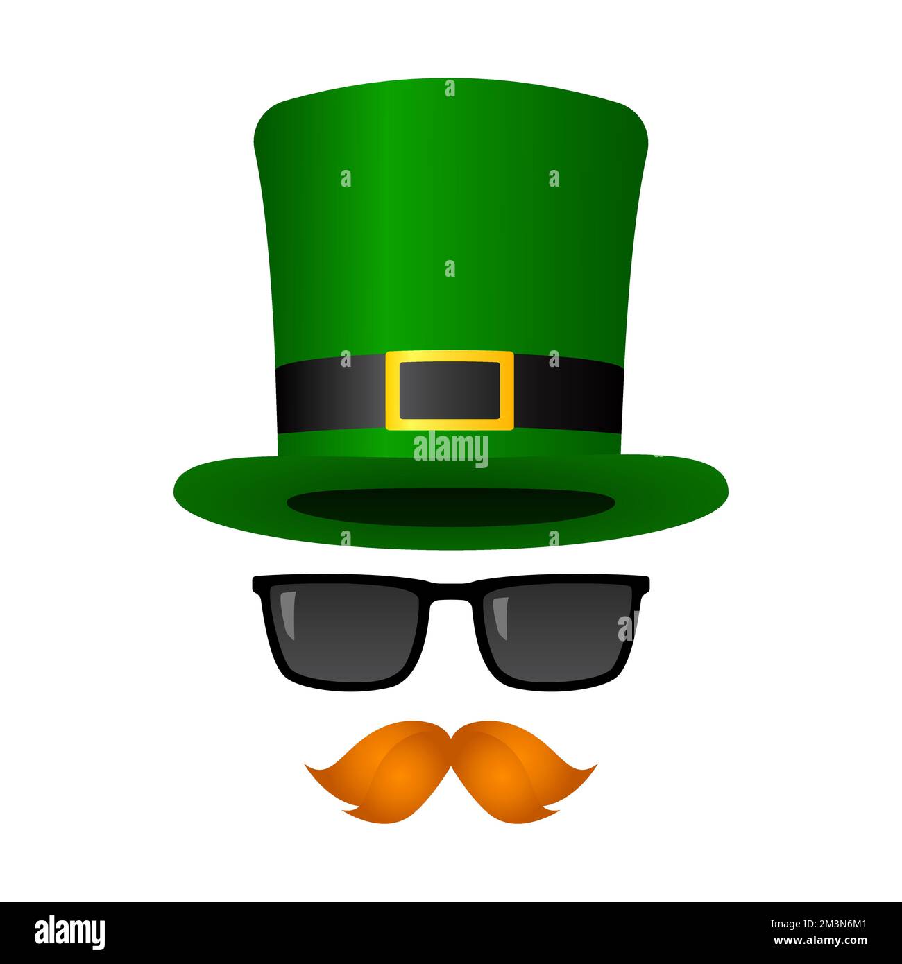 Leprechaun mask. Green top hat, sunglasses and mustache. Vector